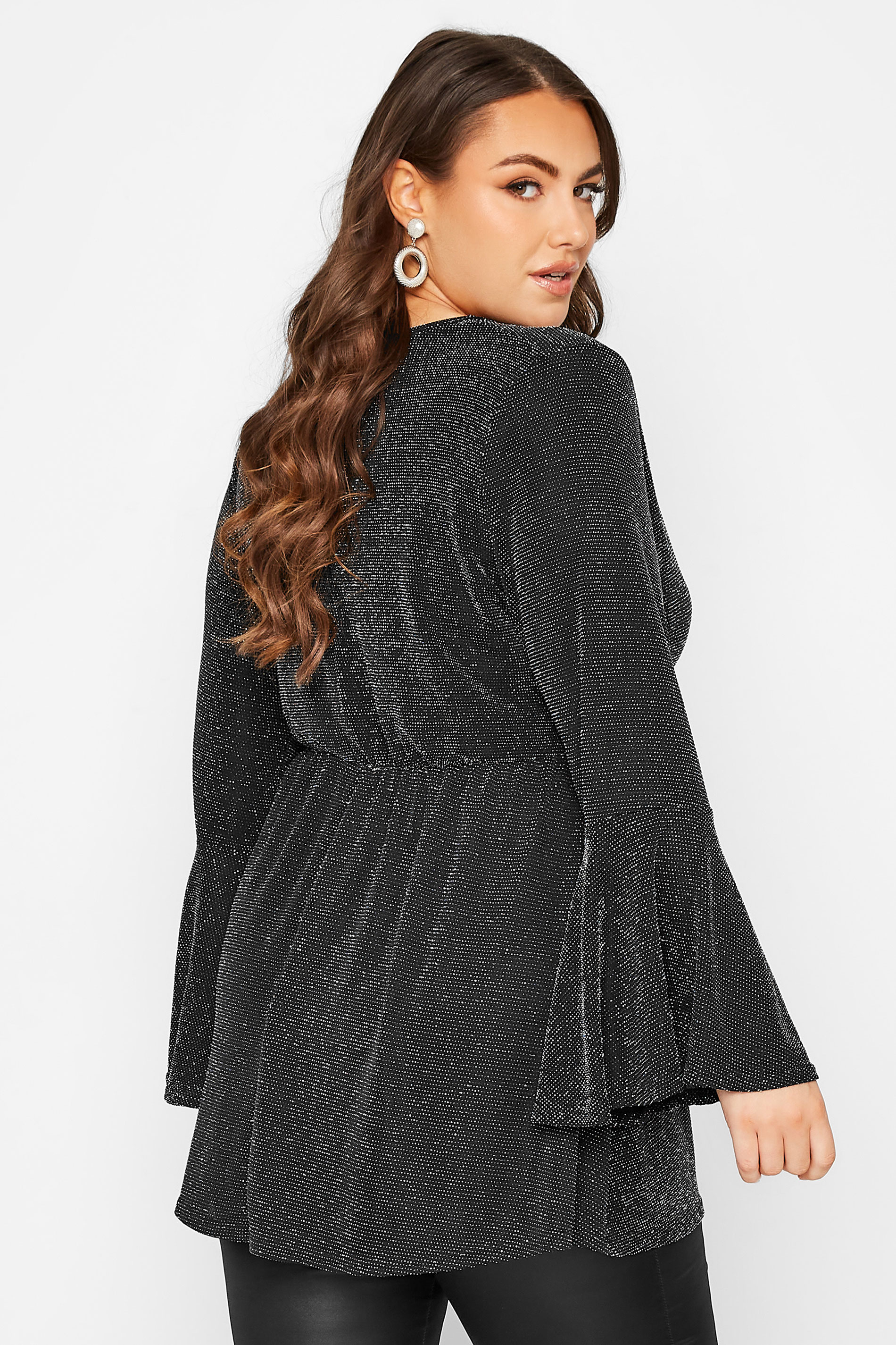 LIMITED COLLECTION Plus Size Black Glitter Flared Sleeve Top | Yours Clothing 3