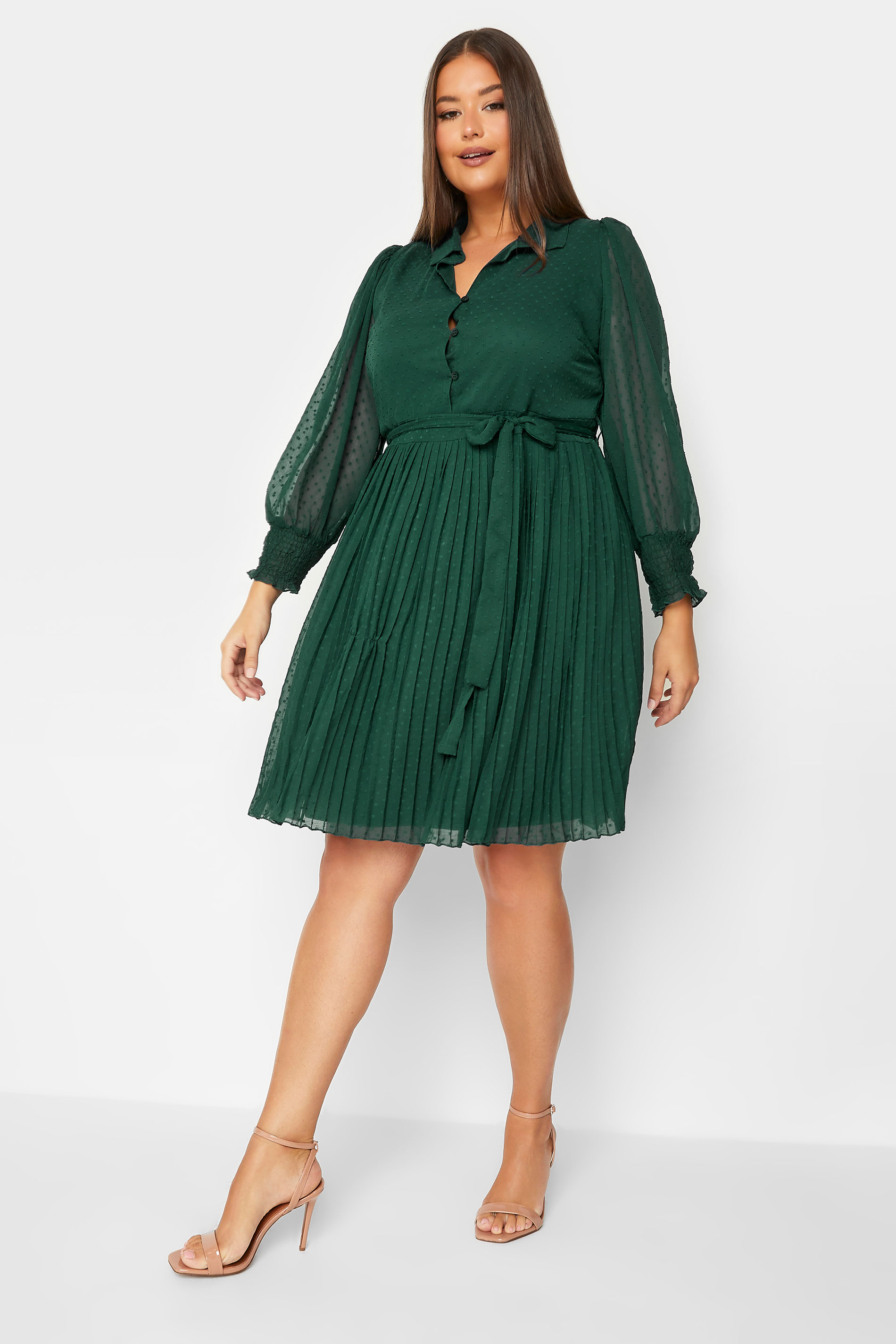 YOURS LONDON Plus Size Forest Green Dobby Pleat Shirt Midi Dress | Yours Clothing 2