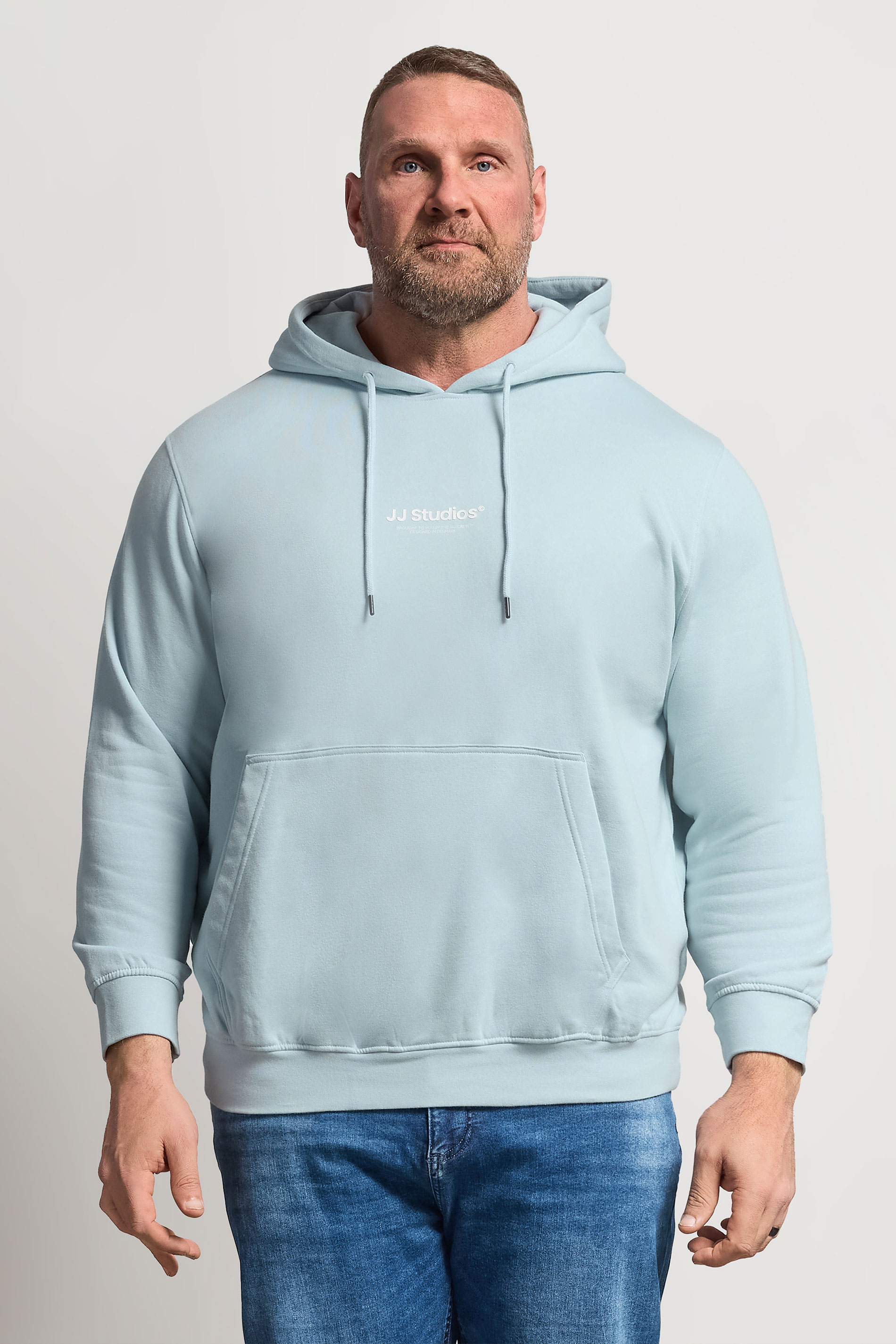 JACK & JONES Big & Tall Celestial Blue Printed Hoodie | BadRhino 3