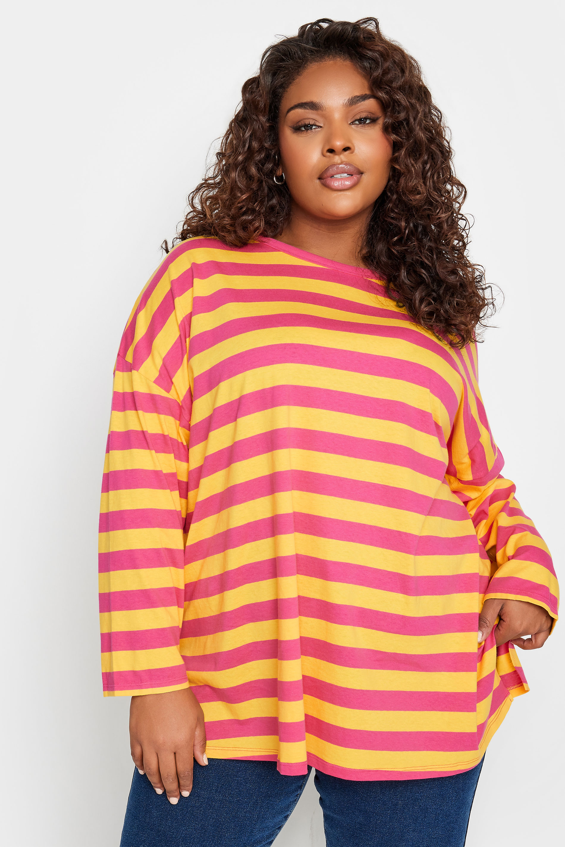 LIMITED COLLECTION Plus Size Pink & Yellow Stripe Top | Yours Clothing 2
