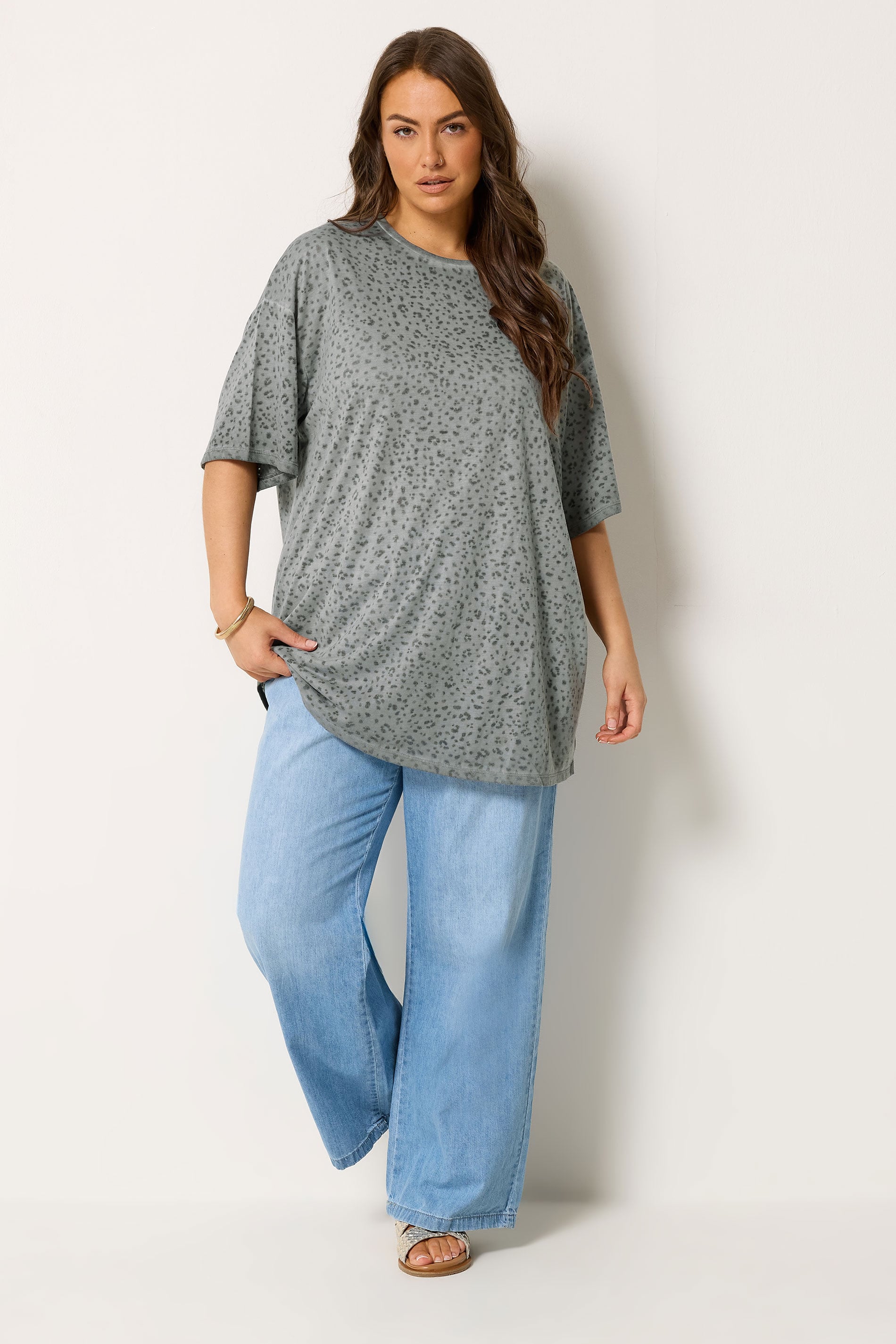 YOURS Plus Size Grey Animal Burnout T-Shirt | Yours Clothing 1