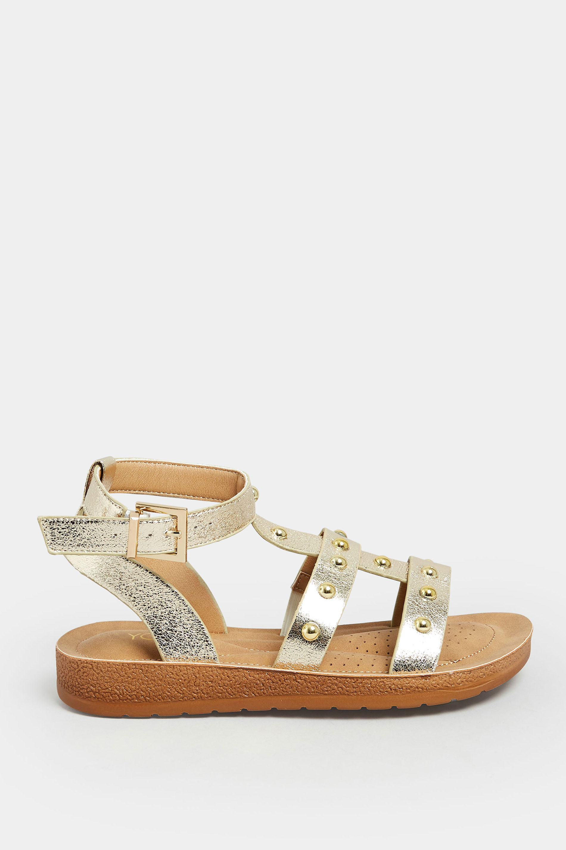 Gold Studded Shimmer Gladiator Sandals In Extra Wide EEE Fit | Yours Clothing  3