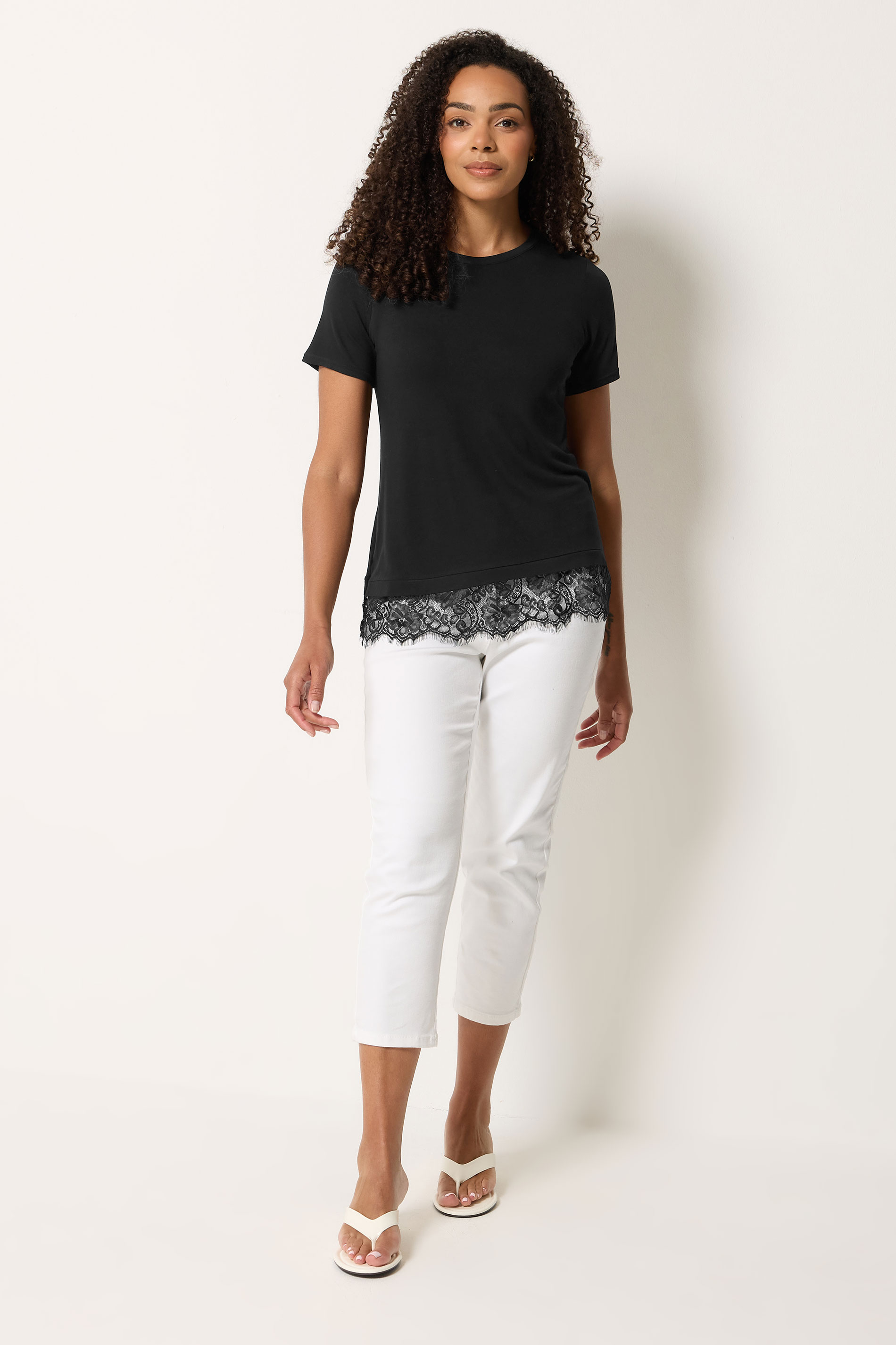M&Co Black Lace Hem T Shirt | M&Co 1