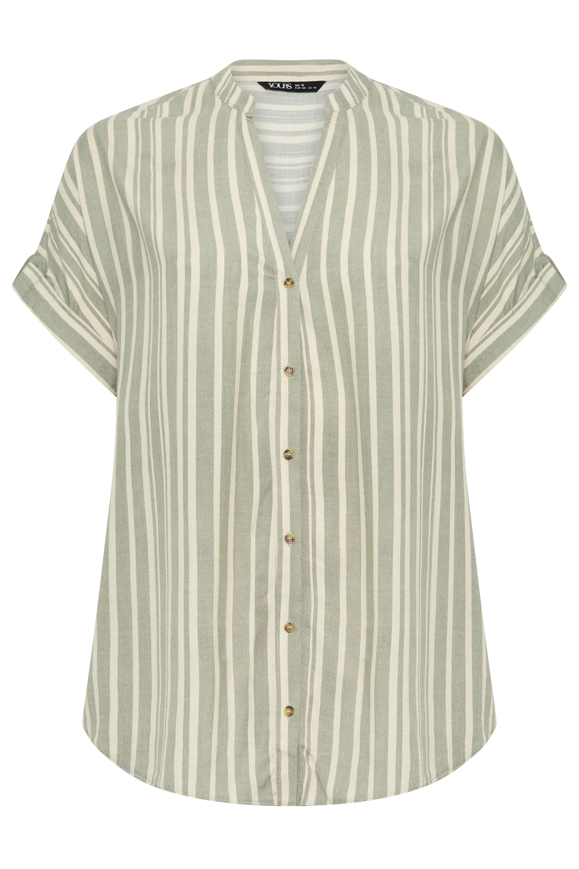 YOURS Plus Size Green Stripe Tab Detail Shirt | Yours Clothing 5