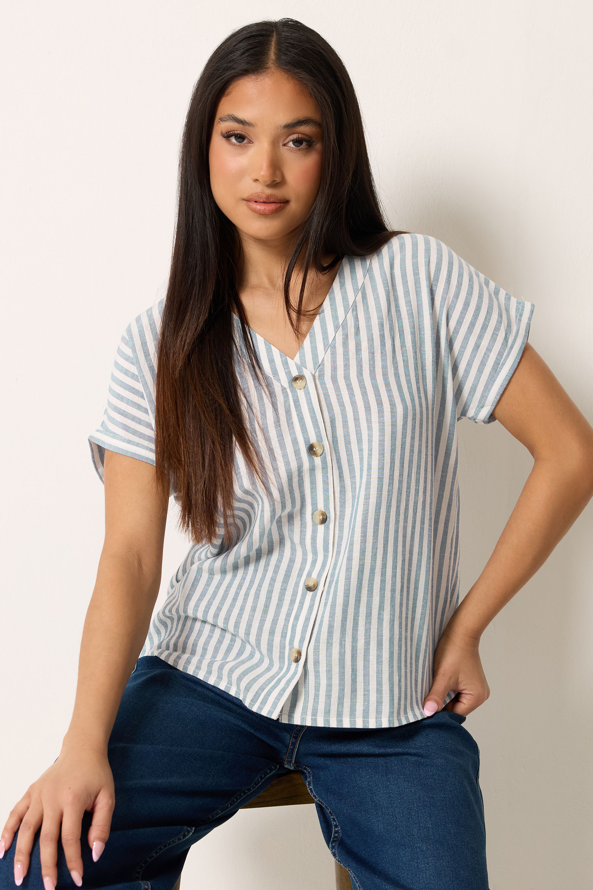 M&Co Petite Blue & White Stripe Blouse | M&Co 3