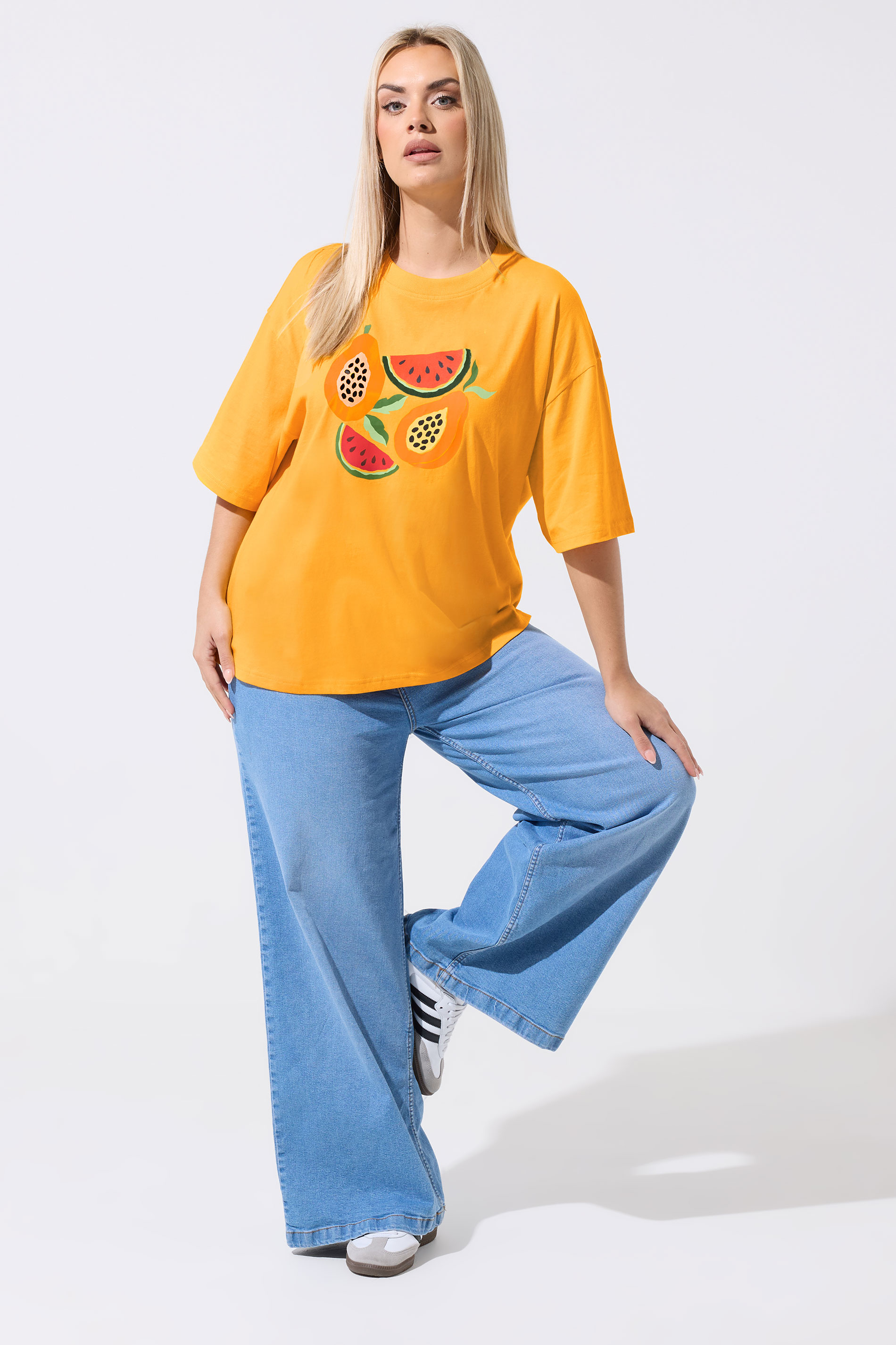 LIMITED COLLECTION Plus Size Orange Fruit Print T-Shirt | Yours Clothing 1