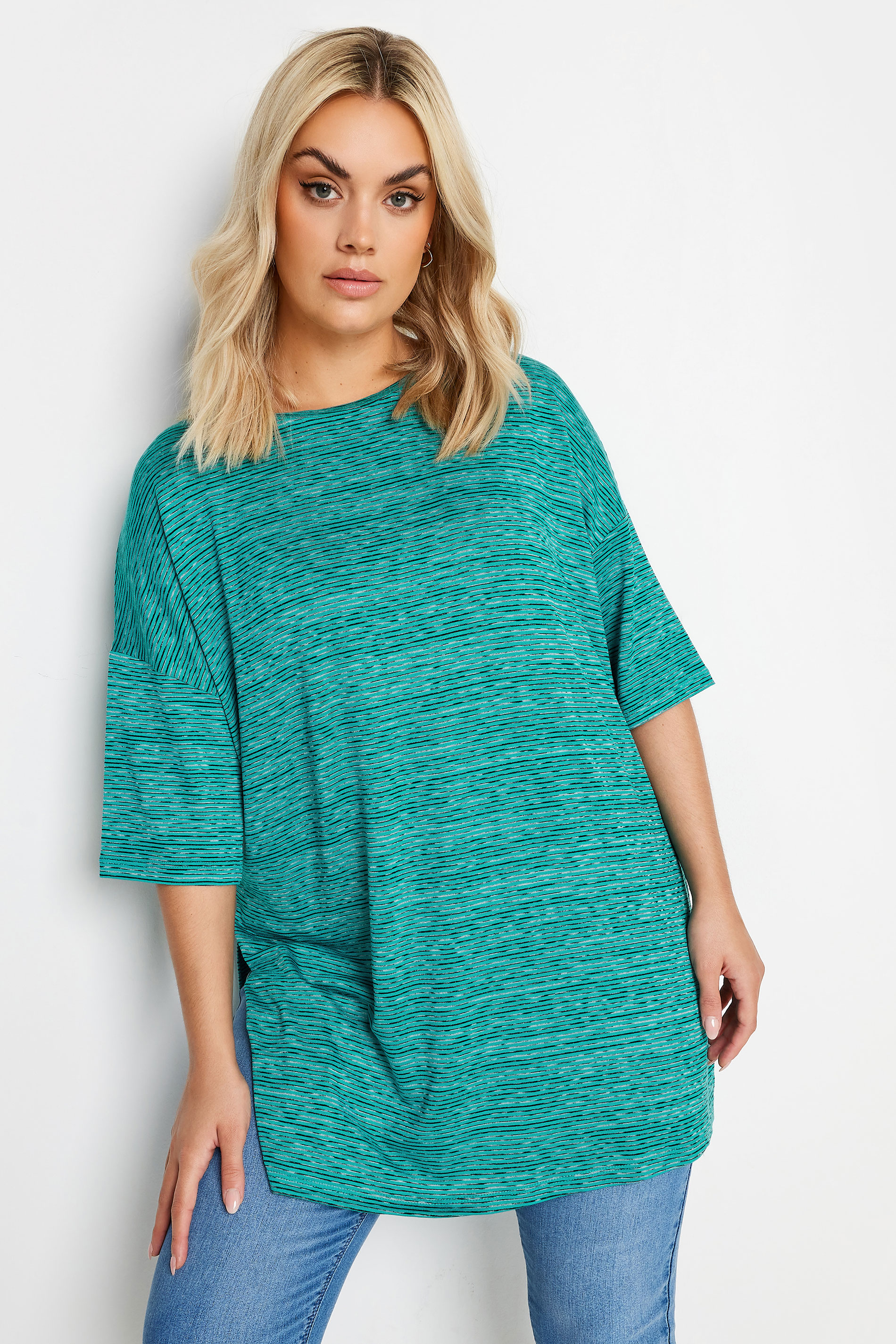 YOURS Curve Blue Striped Oversized Top | Yours Clothing 1