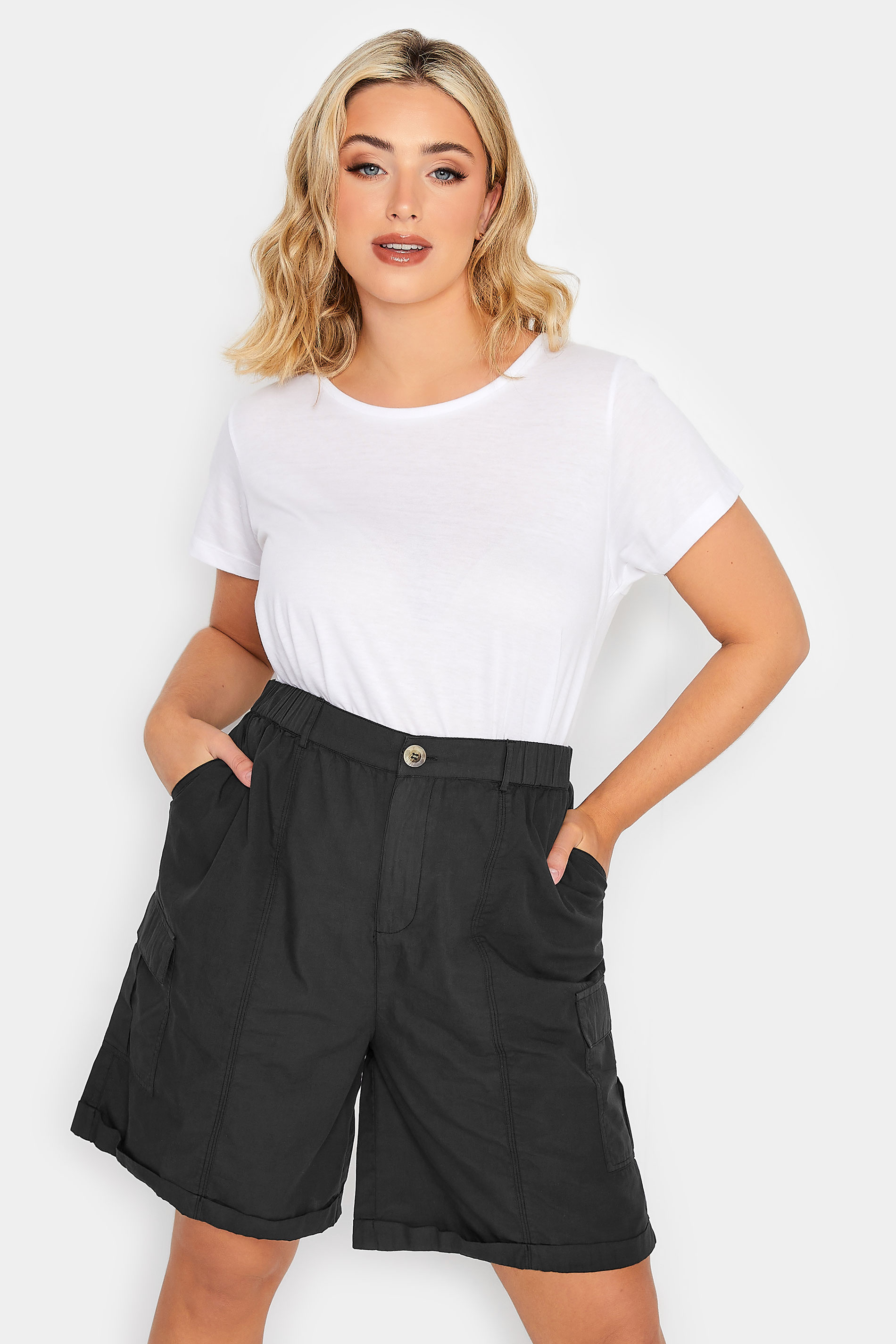 YOURS Plus Size Black Cargo Shorts | Yours Clothing 1