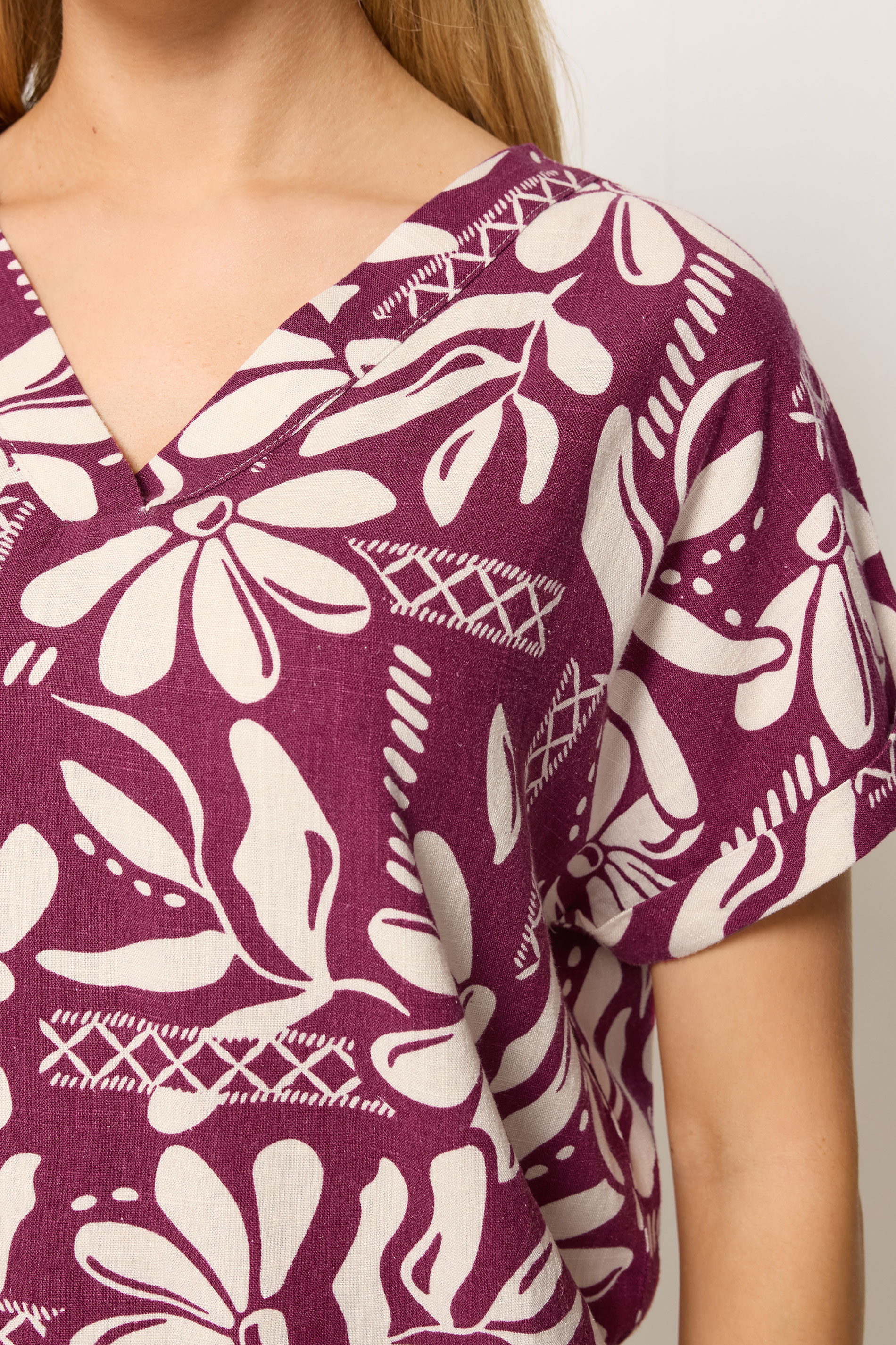 M&Co Berry Purple Floral Print Linen Top | M&Co 5