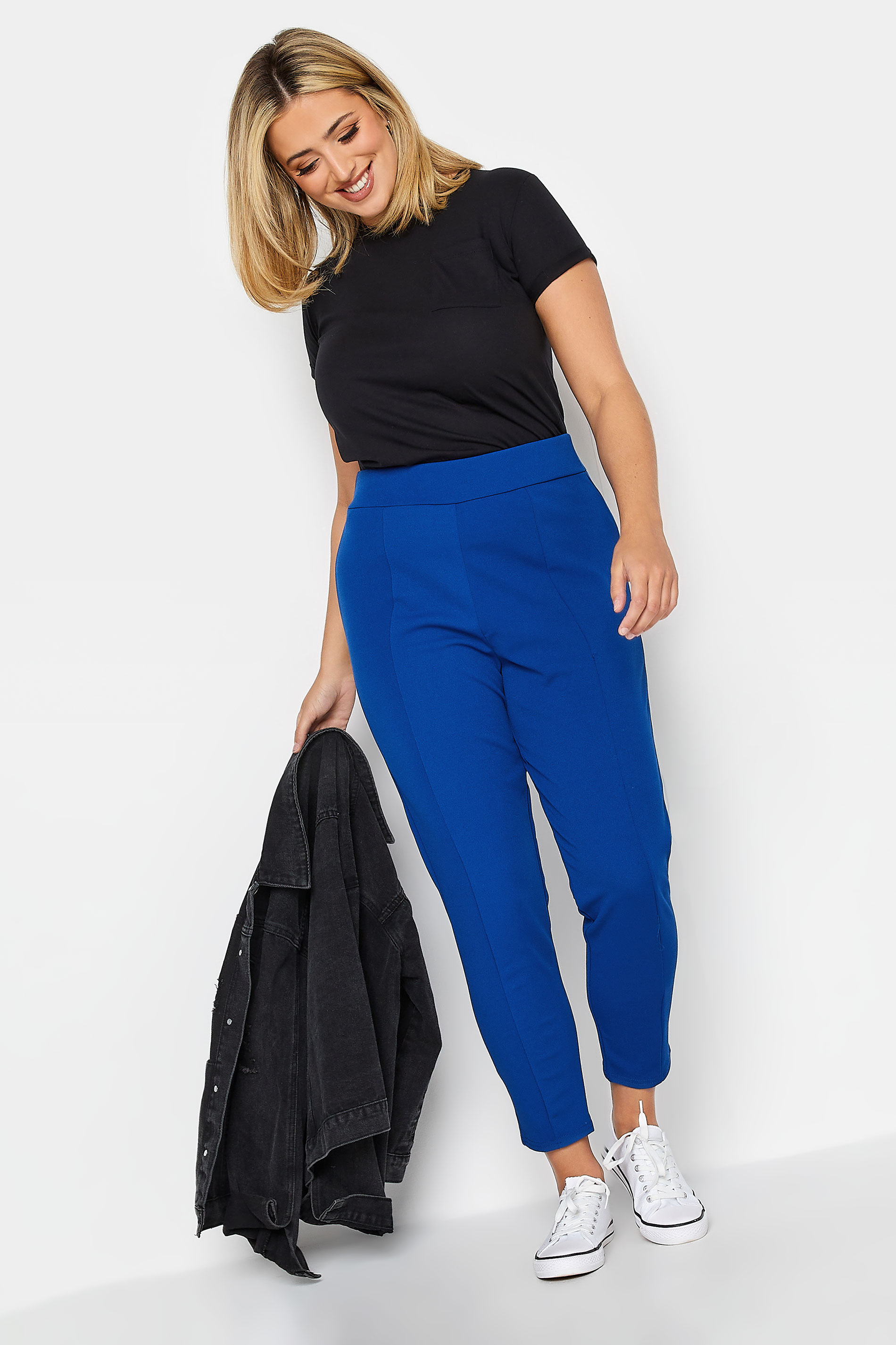 Plus Size Cobalt Blue Stretch Tapered Trousers | Yours Clothing 2