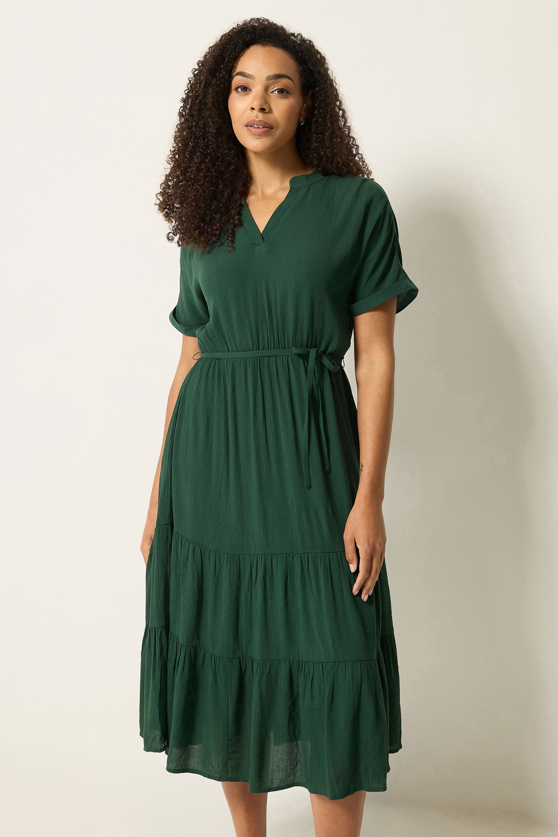 M&Co Green Tiered Tie Waist Midi Dress | M&Co 3