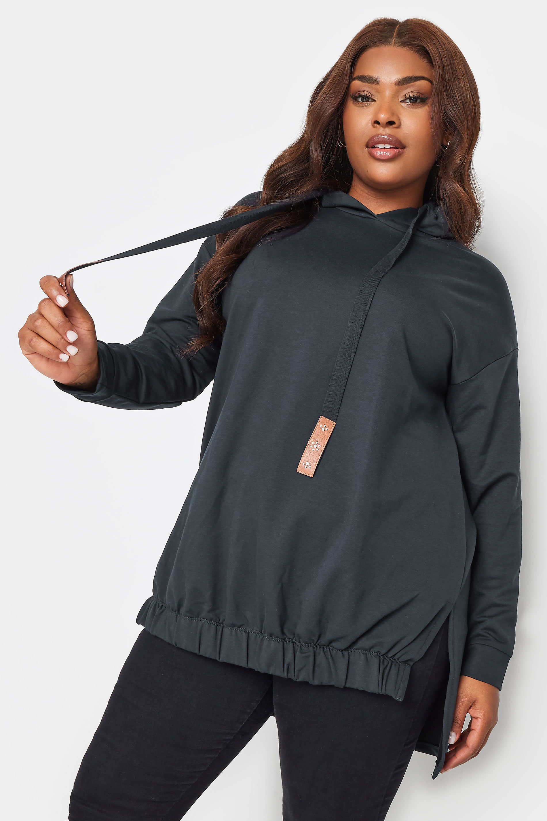 YOURS Plus Size Navy Blue Embellished Tie Hoodie | Yours Clothing 2