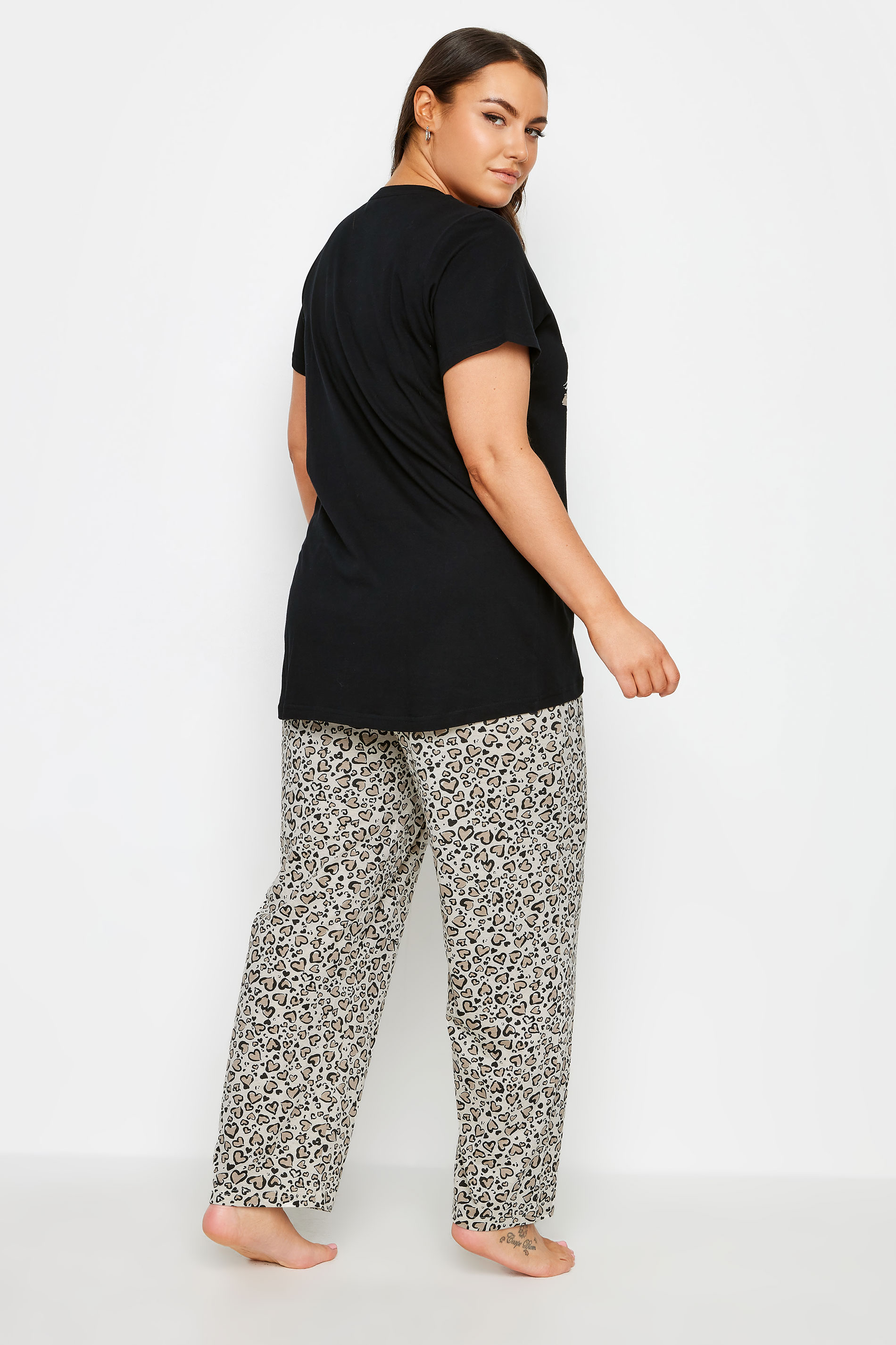 YOURS Plus Size Black 'Wild At Heart' Leopard Print Pyjama Set | Yours Clothing 3