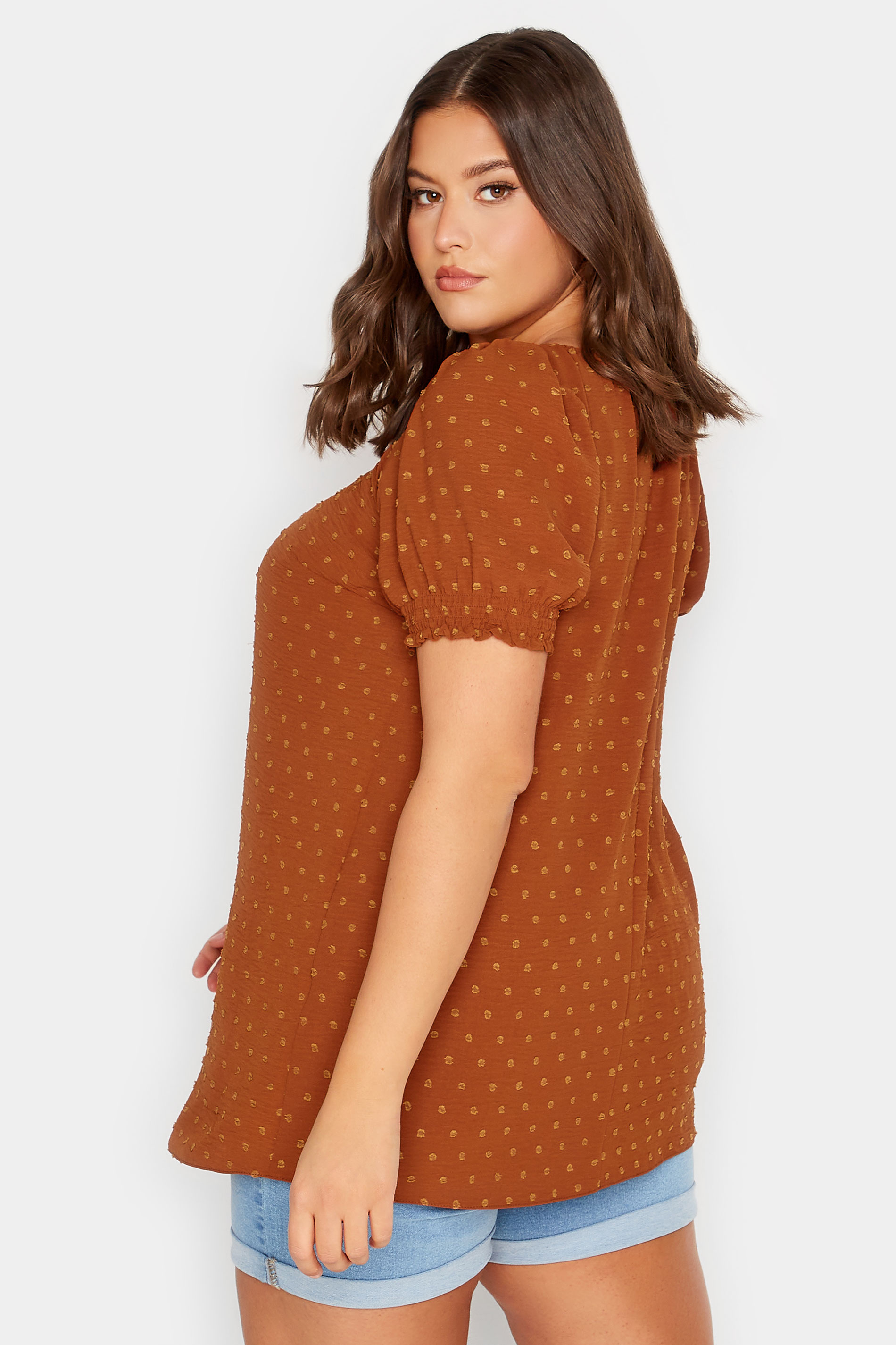 YOURS Curve Plus Size Orange Dobby Gypsy Top | Yours Clothing  3