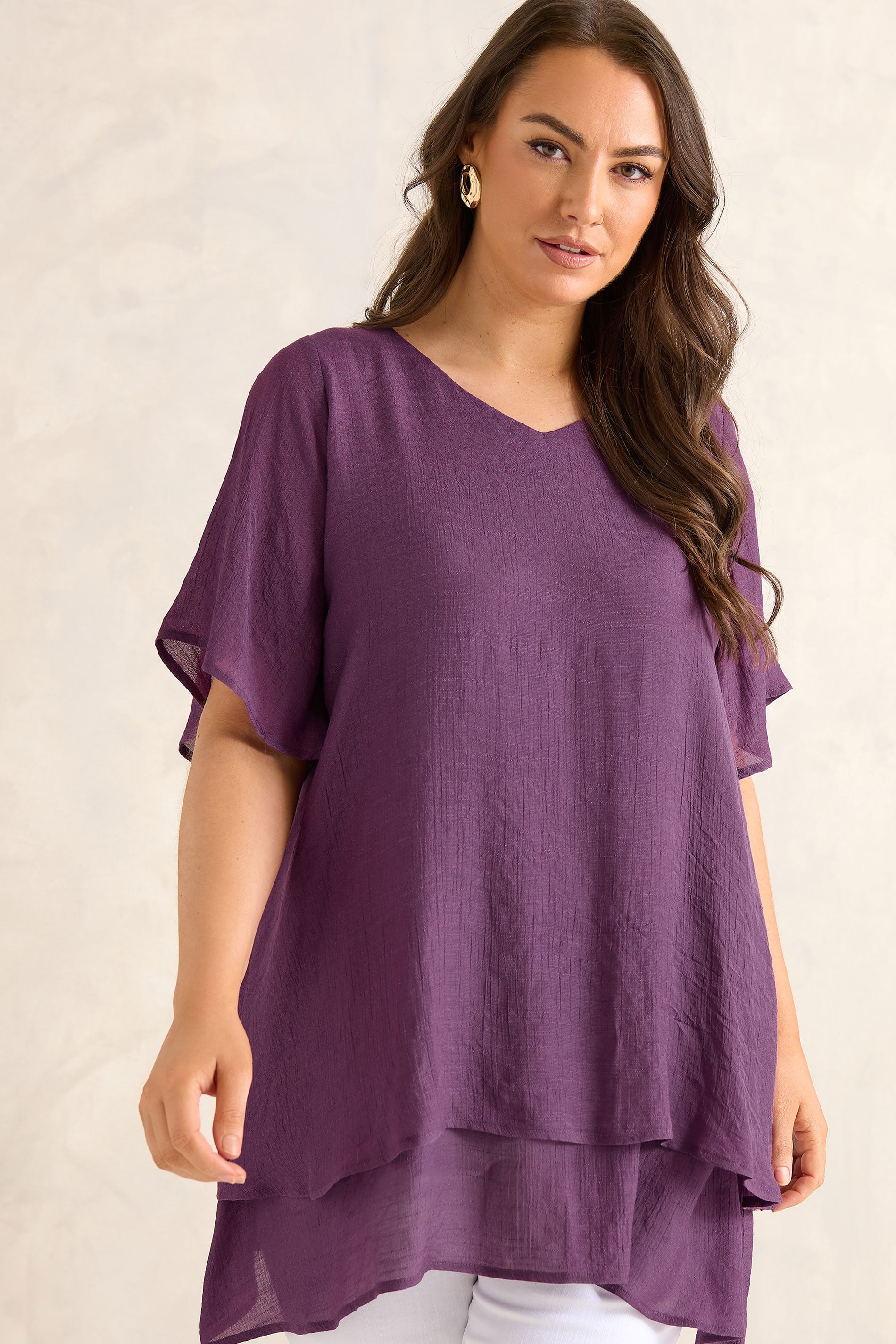 EVANS Plus Size Purple Double Layer Angel Top | Evans 3
