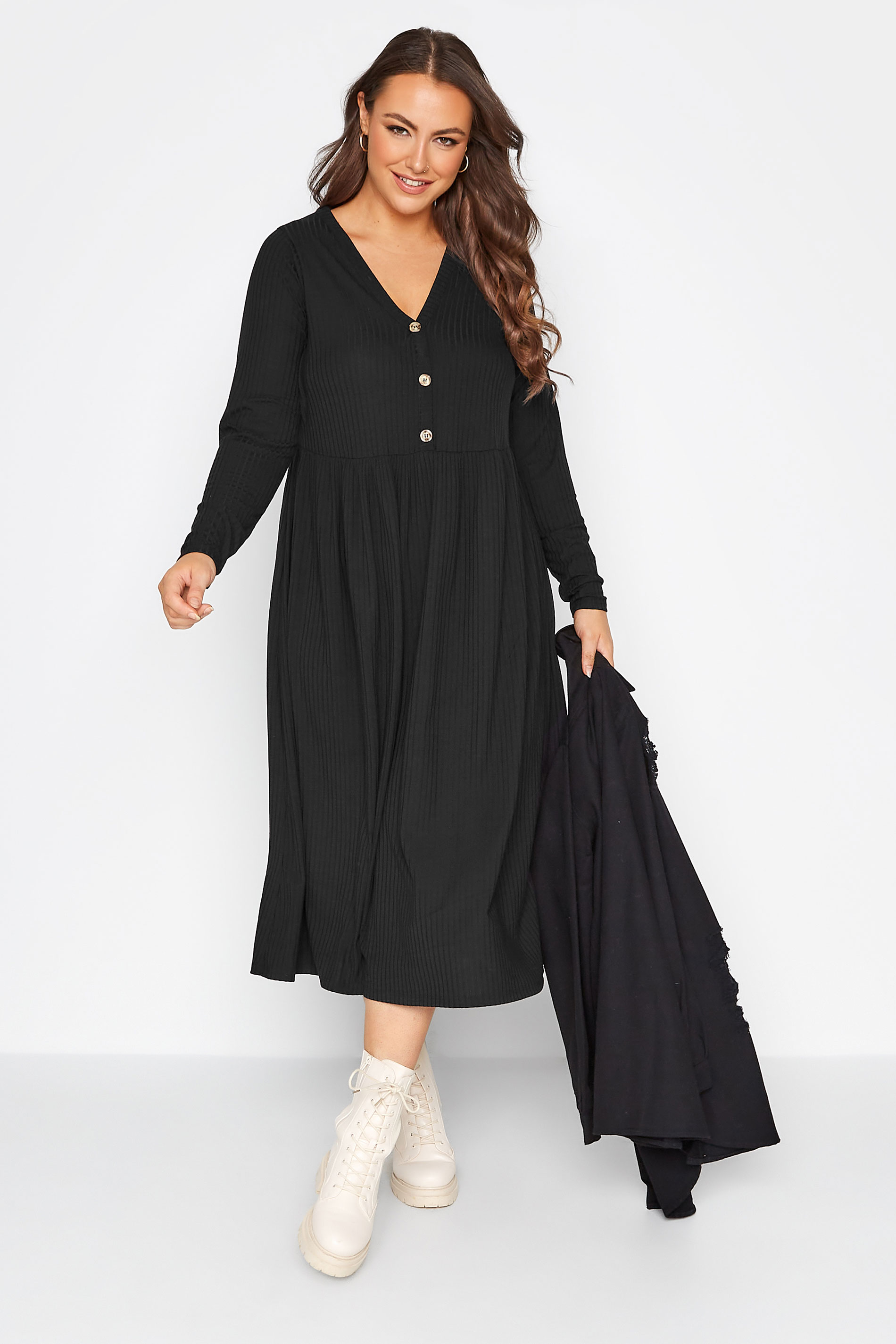 LIMITED COLLECTION Curve Black Ribbed Midaxi Dress 1