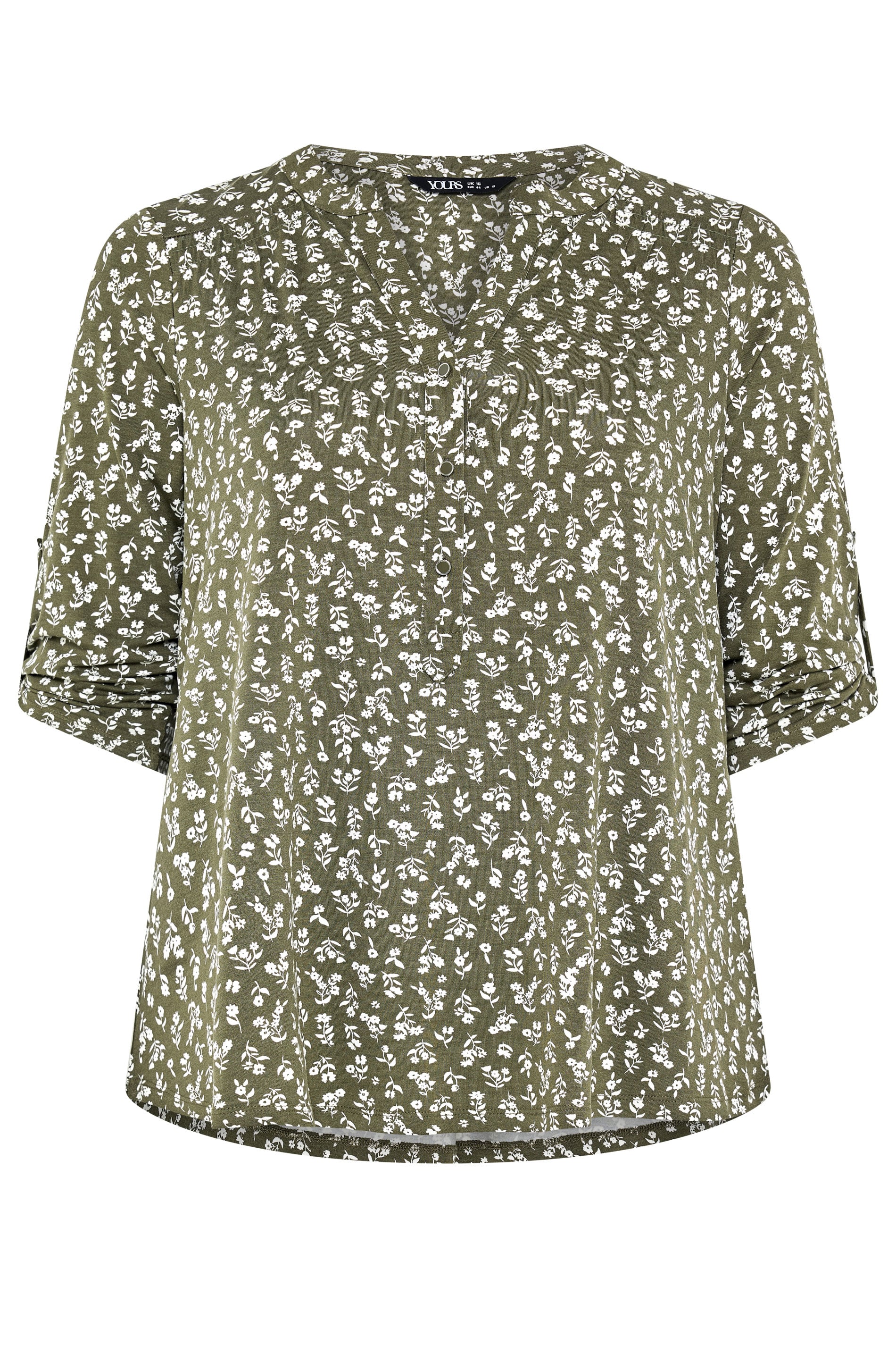 YOURS Plus Size Khaki Green Ditsy Floral Top | Yours Clothing 5