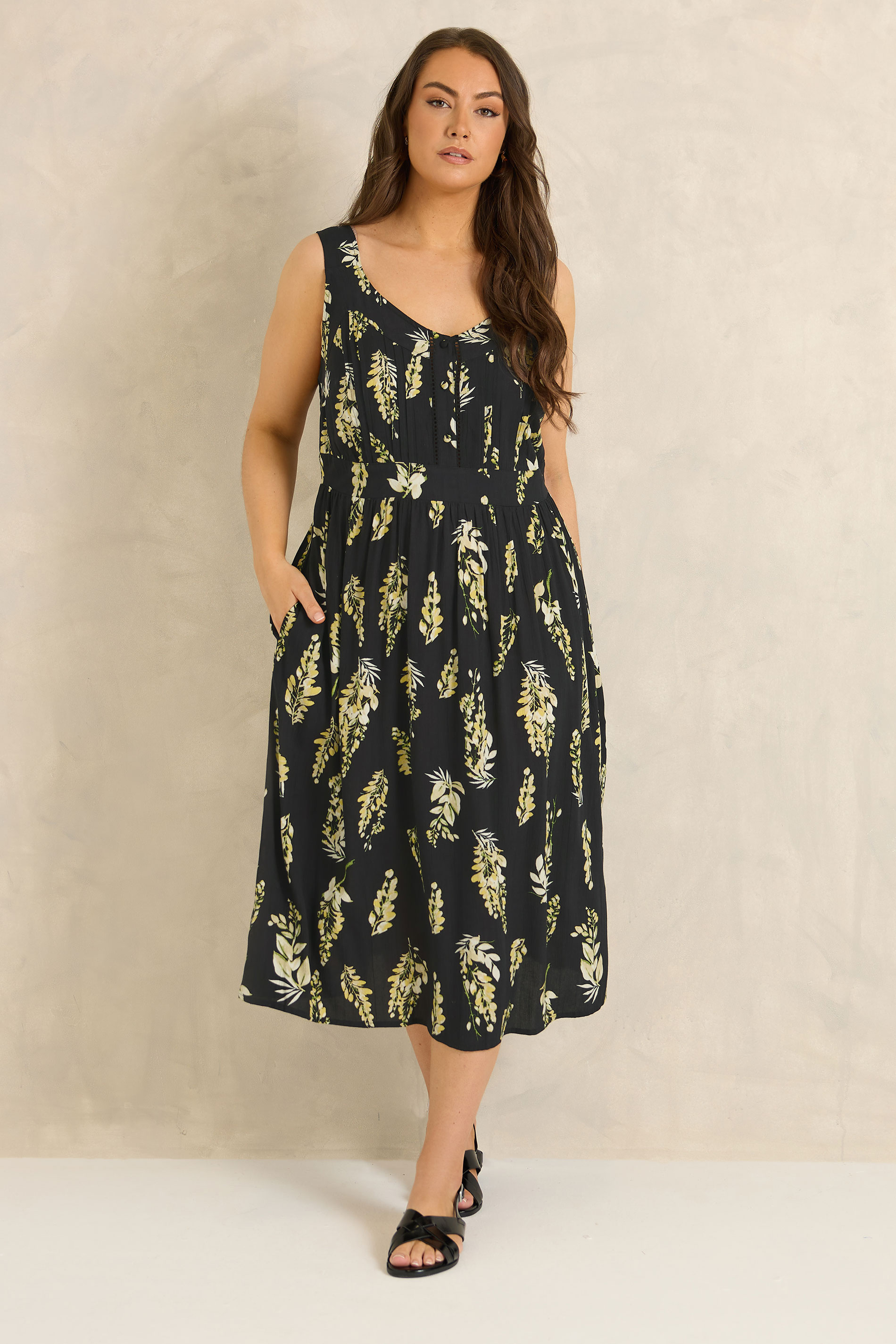EVANS Plus Size Black Floral Tie Waist Sundress | Evans  3
