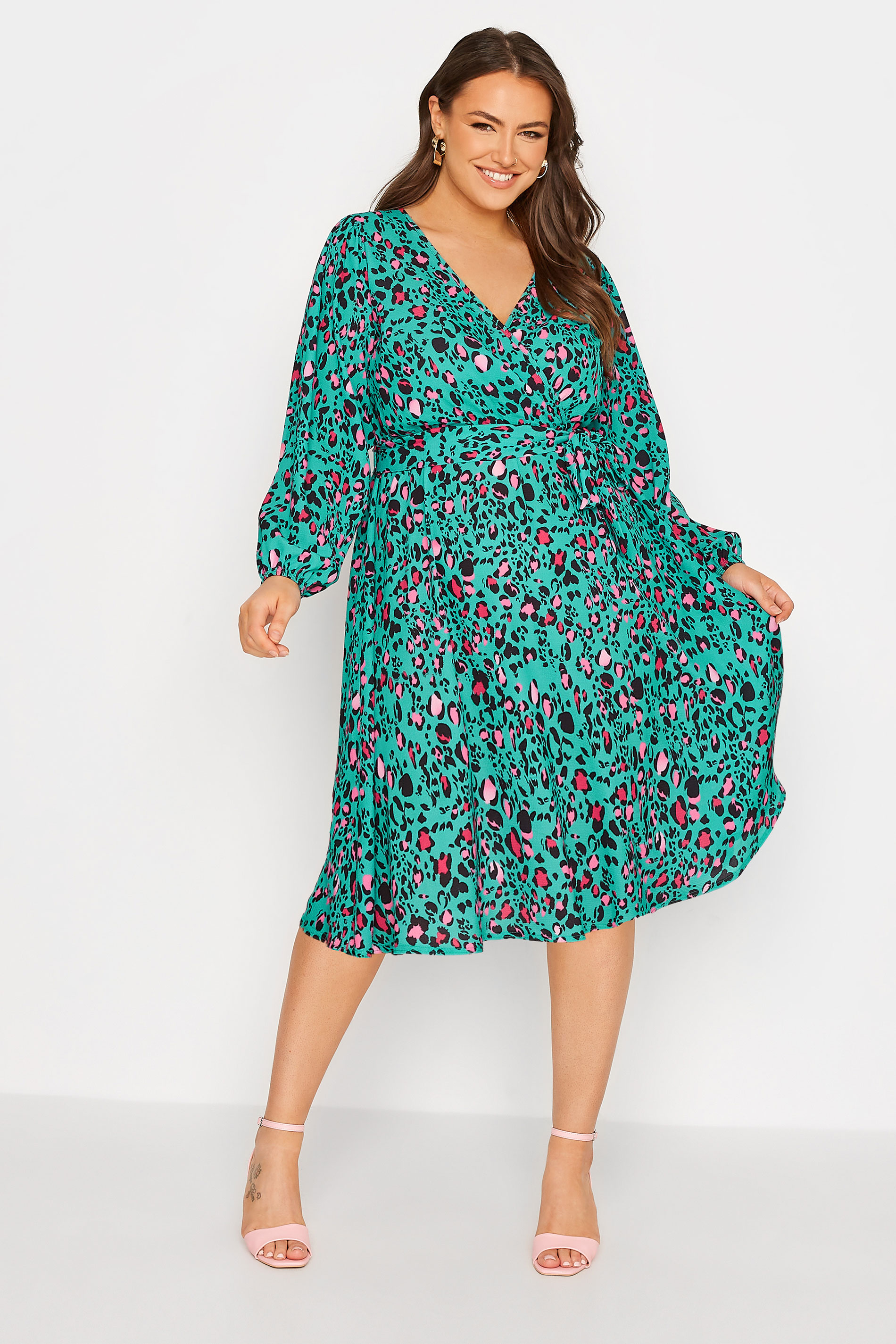 Robes Grande Taille Grande taille  Robes Portefeuilles | YOURS LONDON Curve Green Animal Print Wrap Dress - ZJ00053