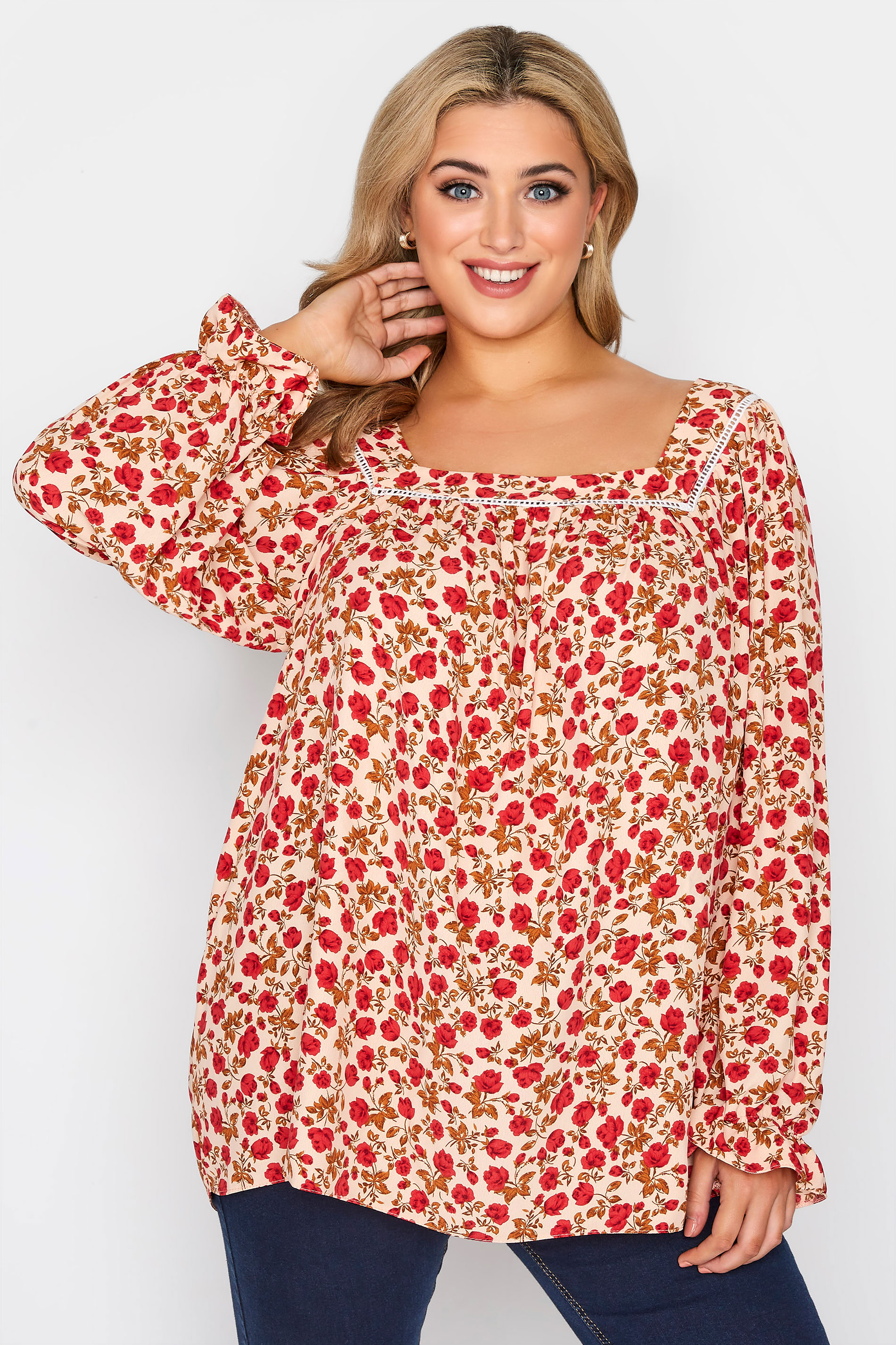 Grande taille  Tops Grande taille  Blouses & Chemisiers | LIMITED COLLECTION - Blouse Beige & Rouge Floral - VR51238