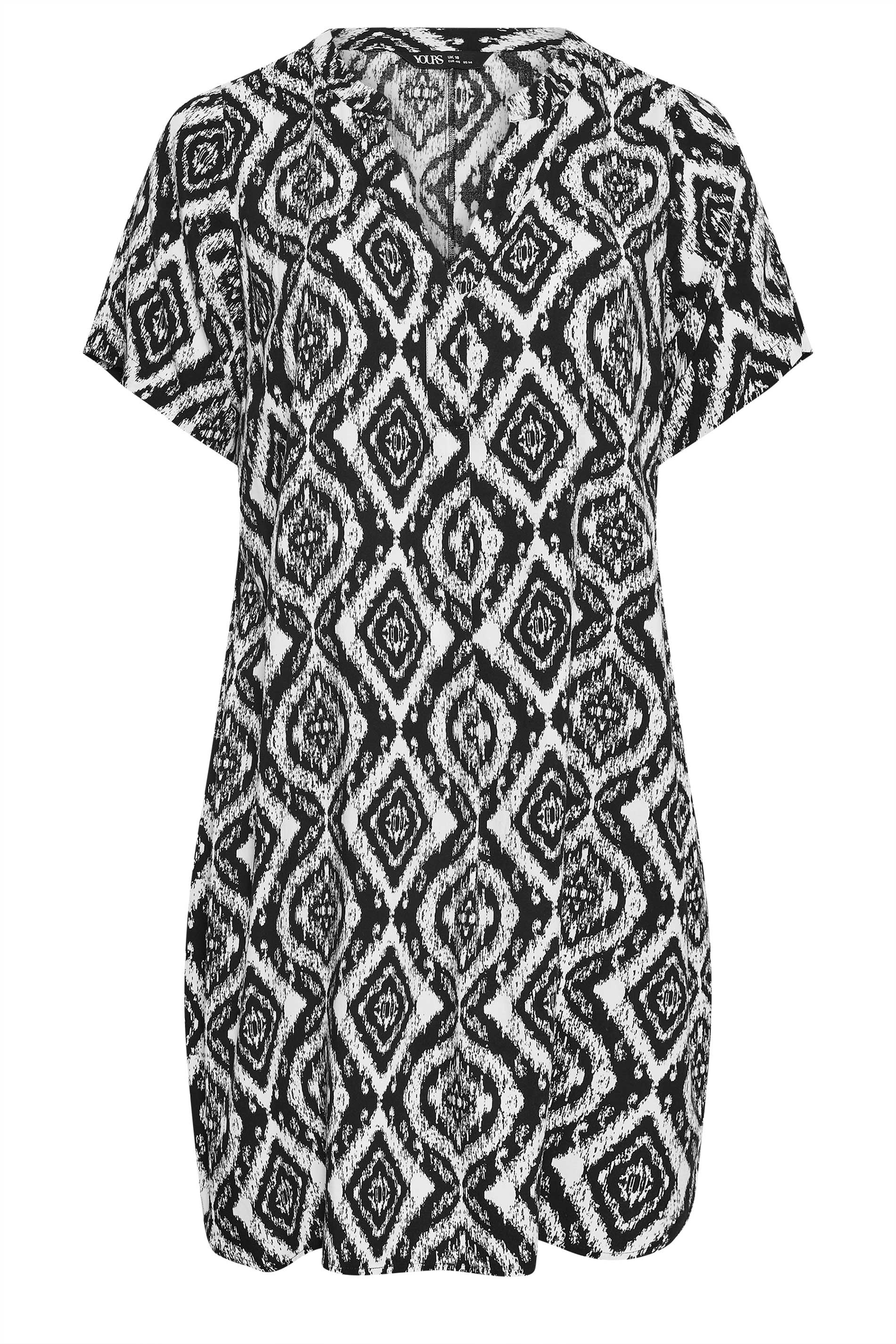 Yours Plus Size Black & White Aztec Print Tunic Dress | Yours Clothing 3