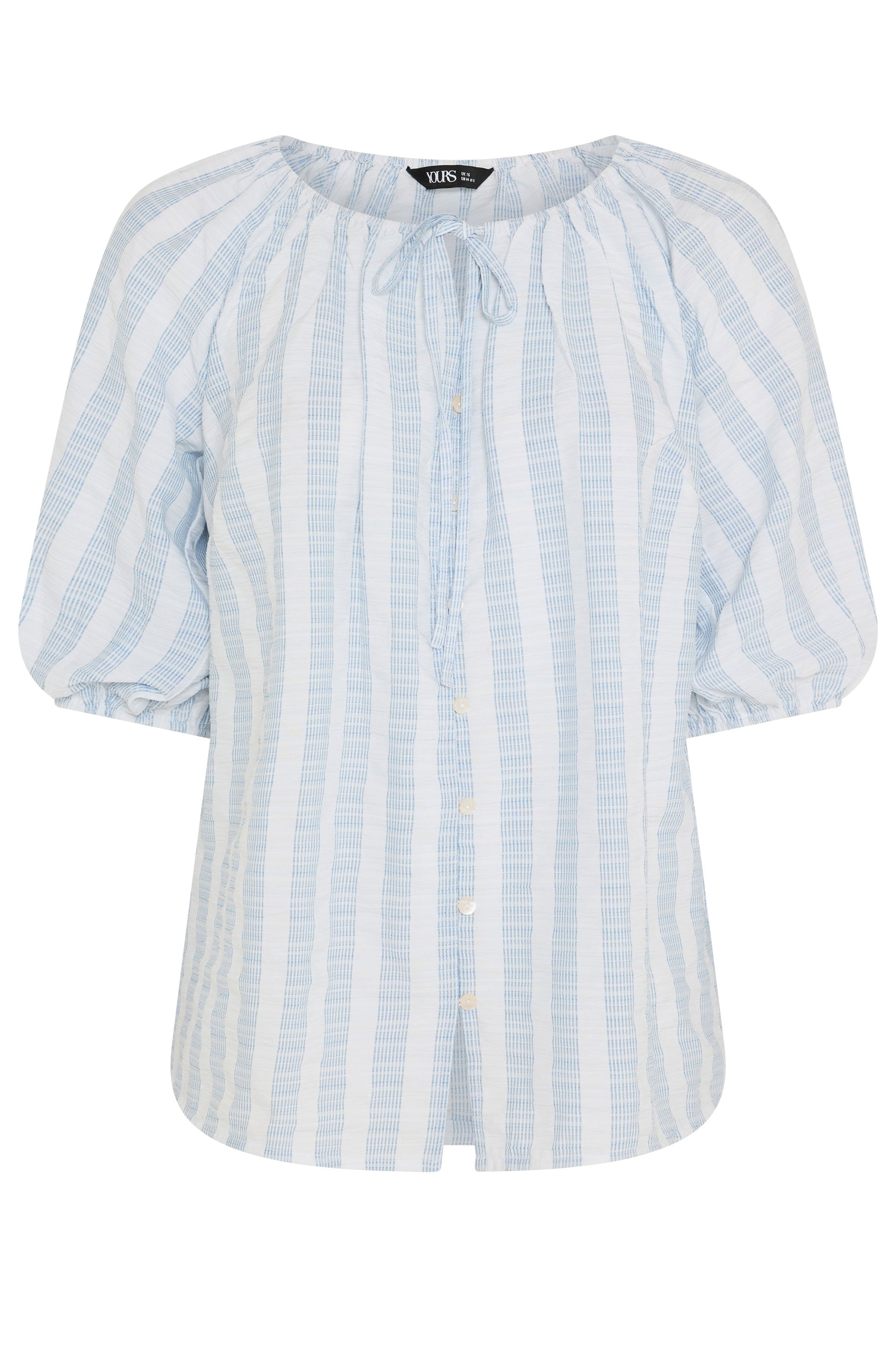 YOURS Plus Size Blue Stripe Tie Neck Top | Yours Clothing 5