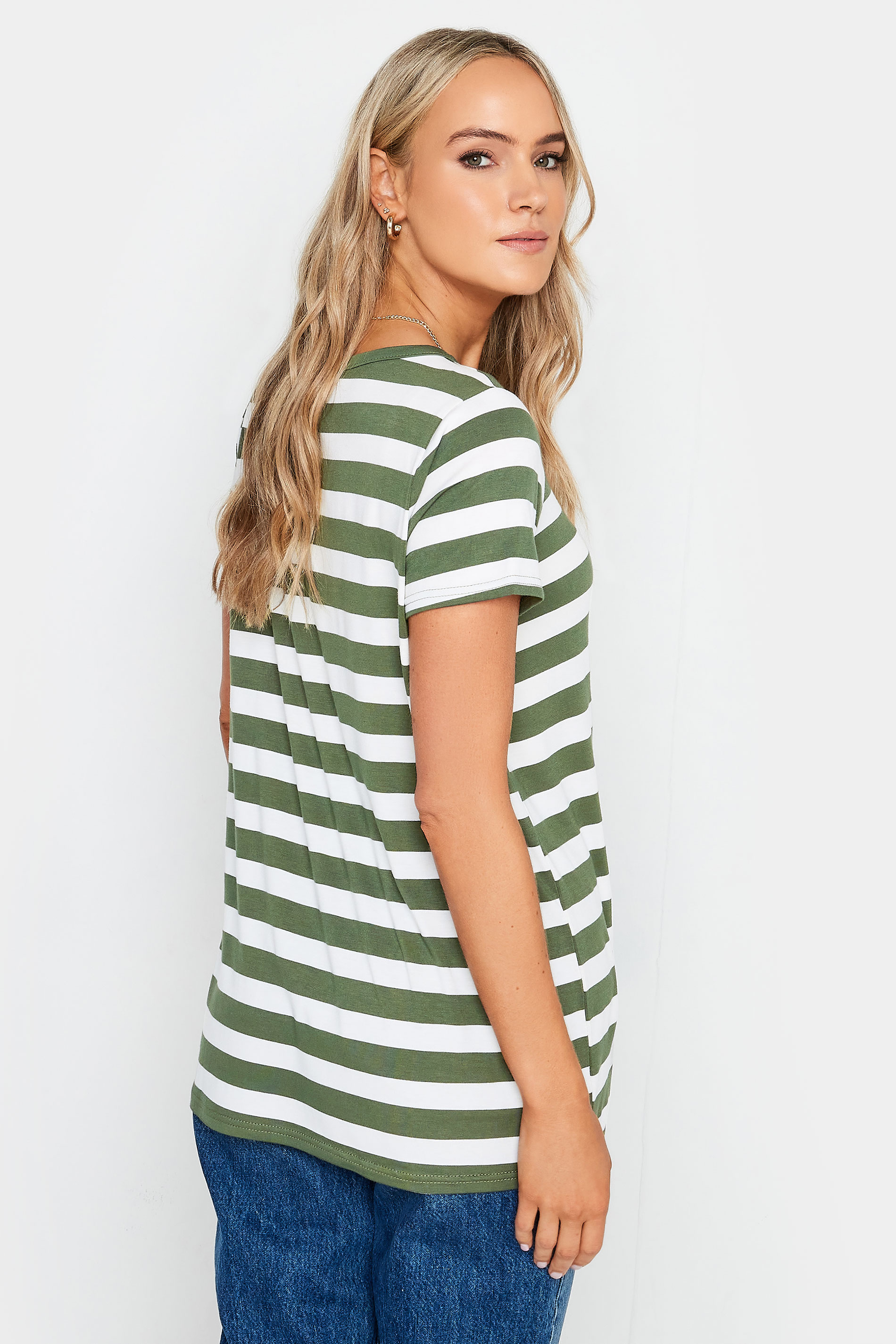LTS Tall Khaki Green & White Stripe T-Shirt | Long Tall Sally 3