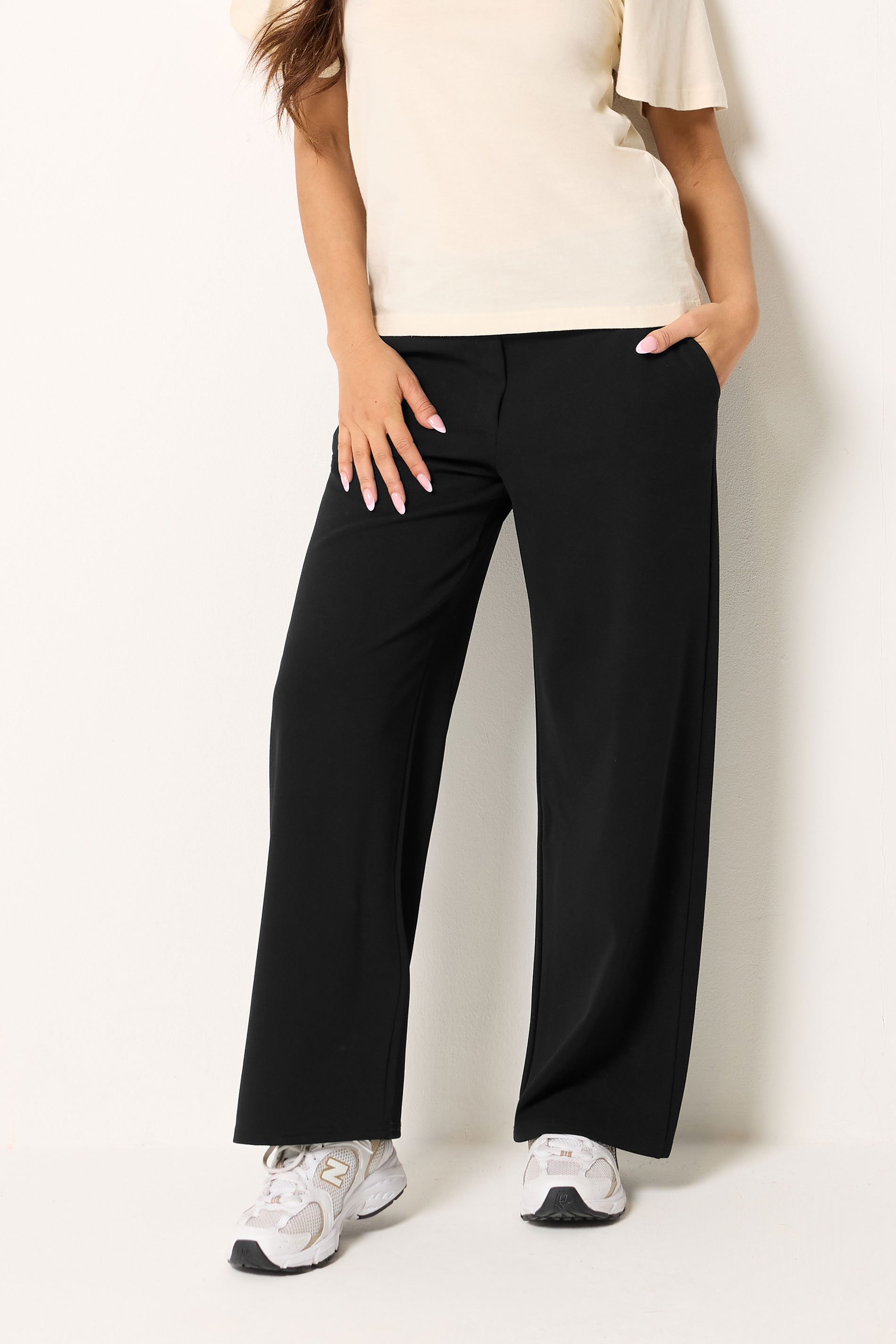 PixieGirl Petite Women's Black Wide Leg Scuba Trousers | PixieGirl 1