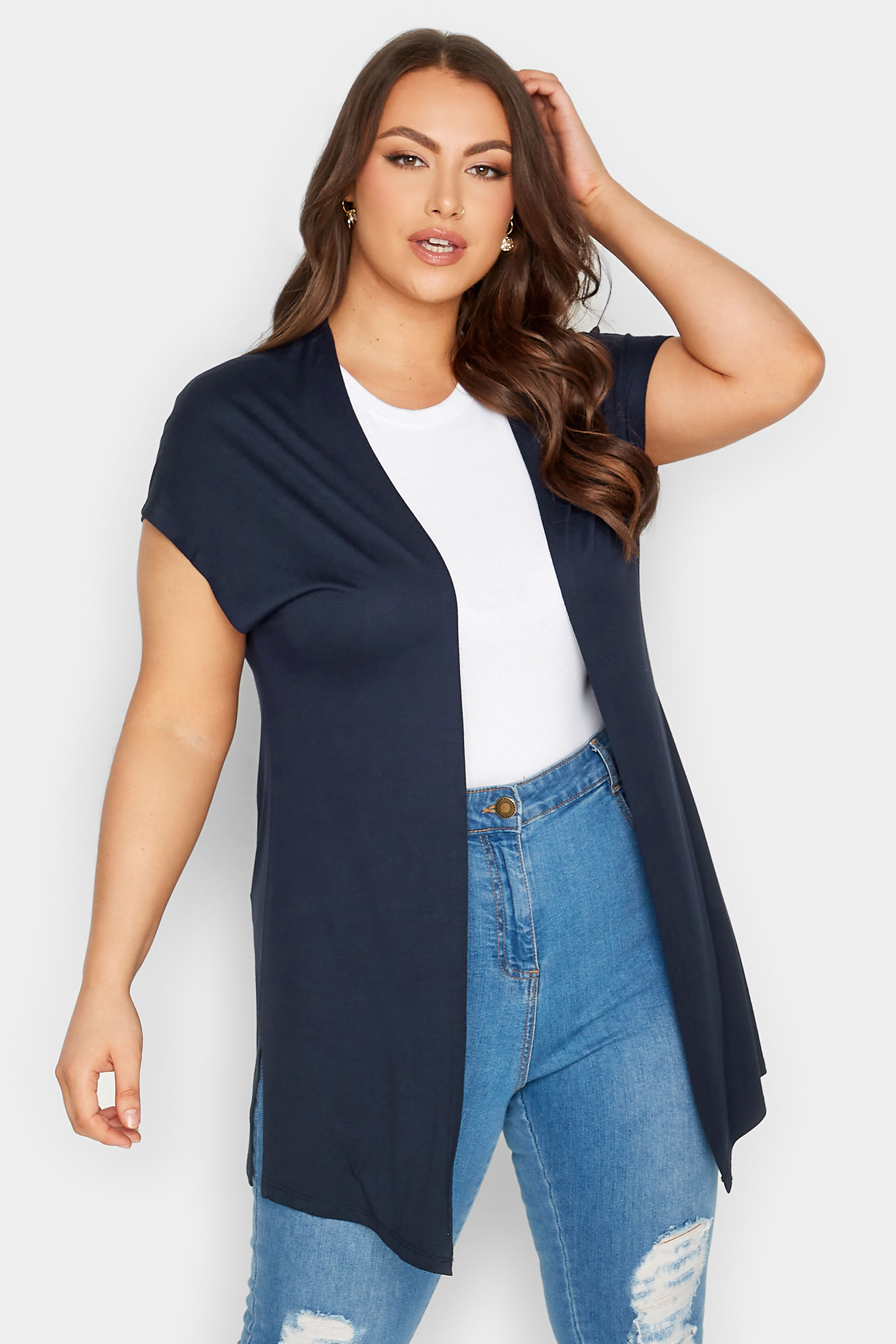 YOURS Plus Size Navy Blue Short Sleeve Cardigan | Yours Clothing 1
