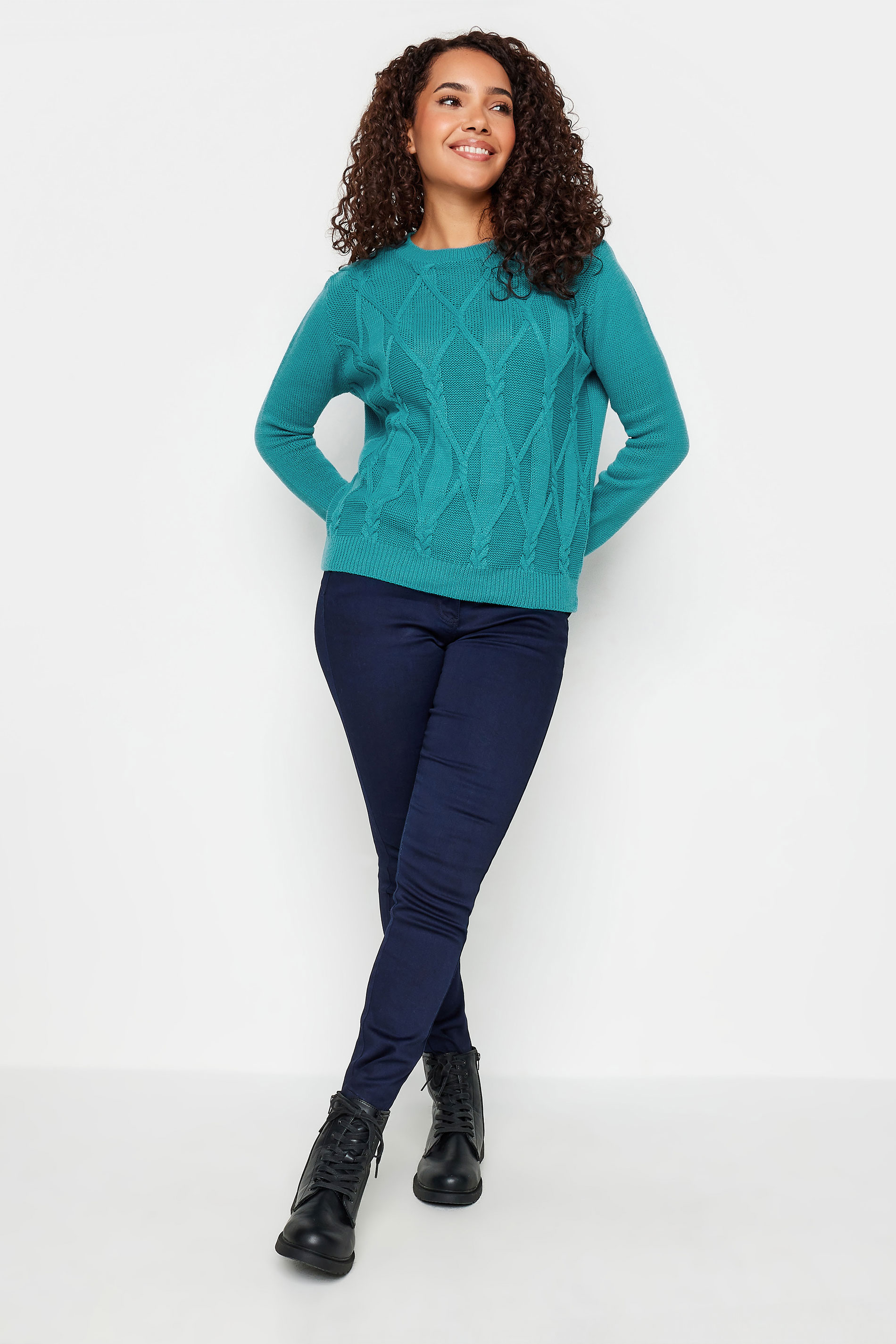 M&Co Teal Blue Cable Knit Jumper | M&Co 2