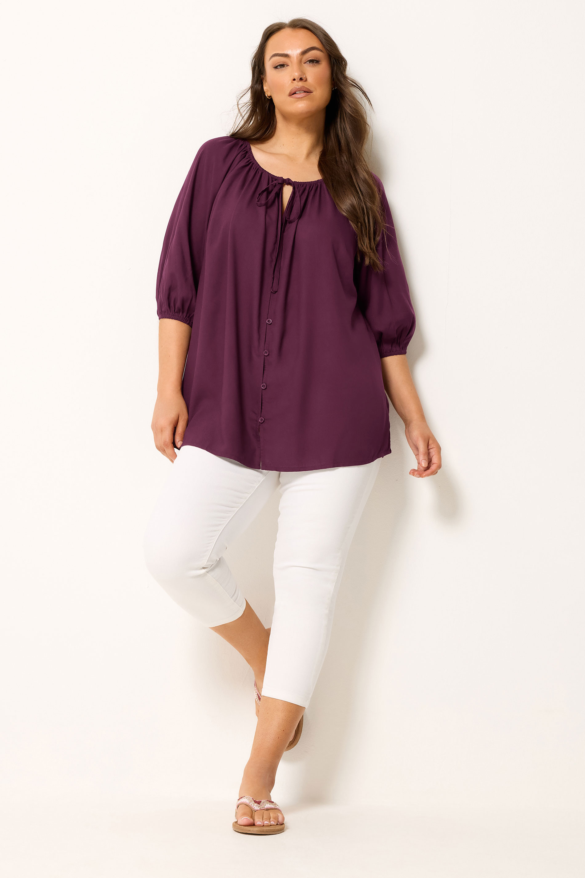YOURS Plus Size Purple Button Through Top | Yours Clothing 1