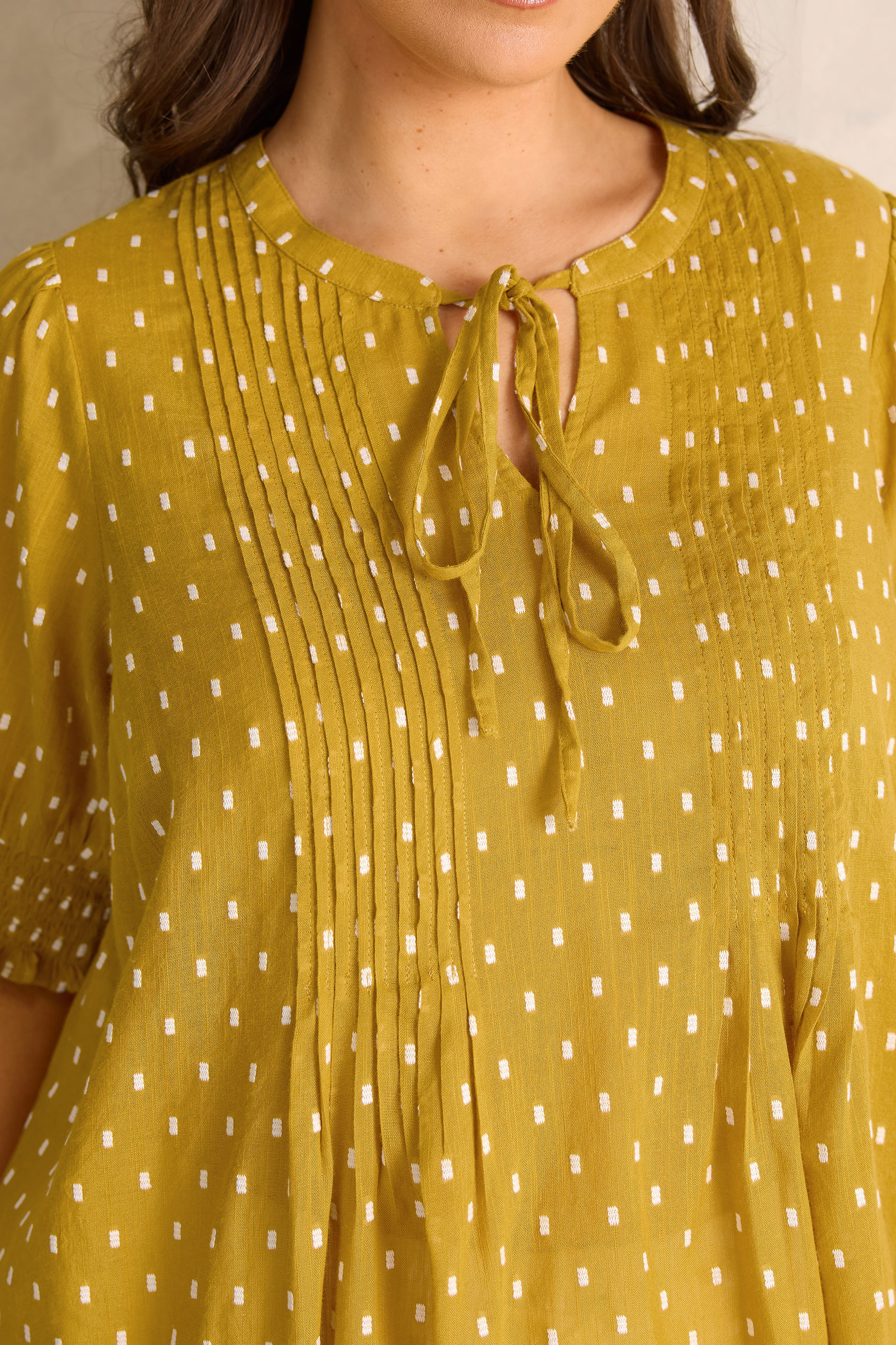 EVANS Plus Size Yellow Dobby Tie Neck Blouse | Evans 5