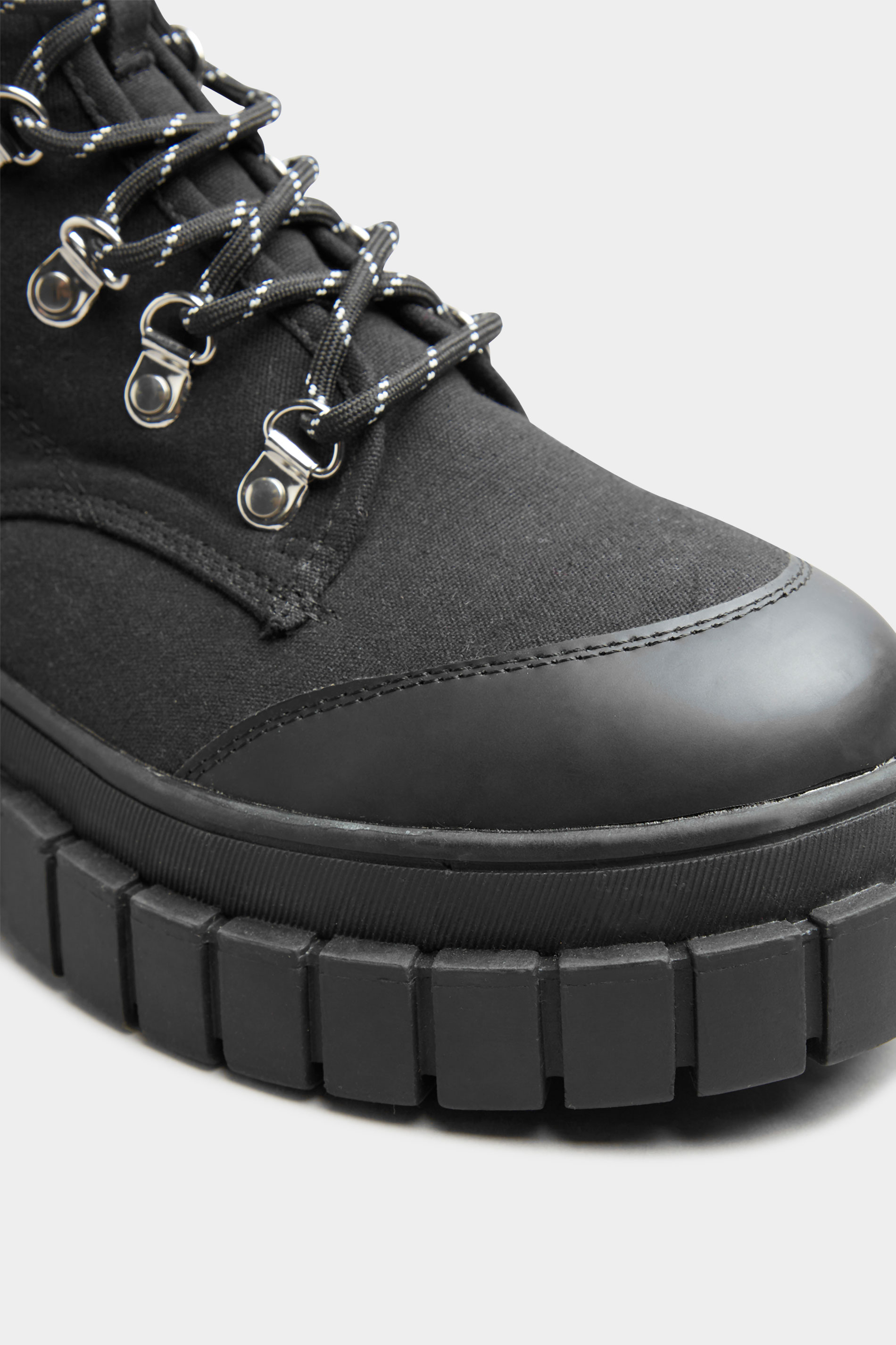 LIMITED COLLECTION Black Canvas Chunky Combat Boots In Wide Fit | Yours Clothing 3