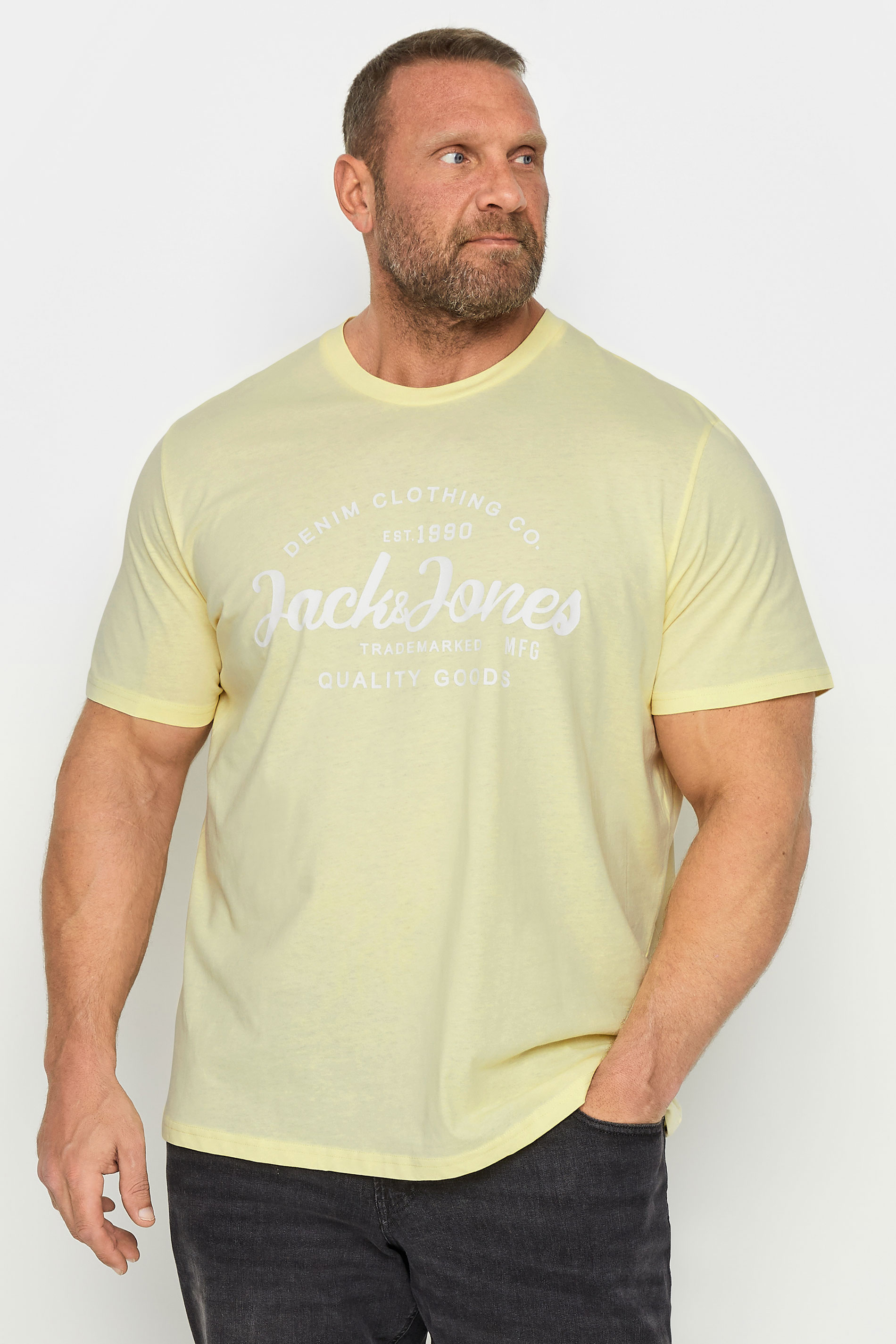 JACK & JONES Big & Tall Vanilla Yellow Forest T-Shirt | BadRhino 1