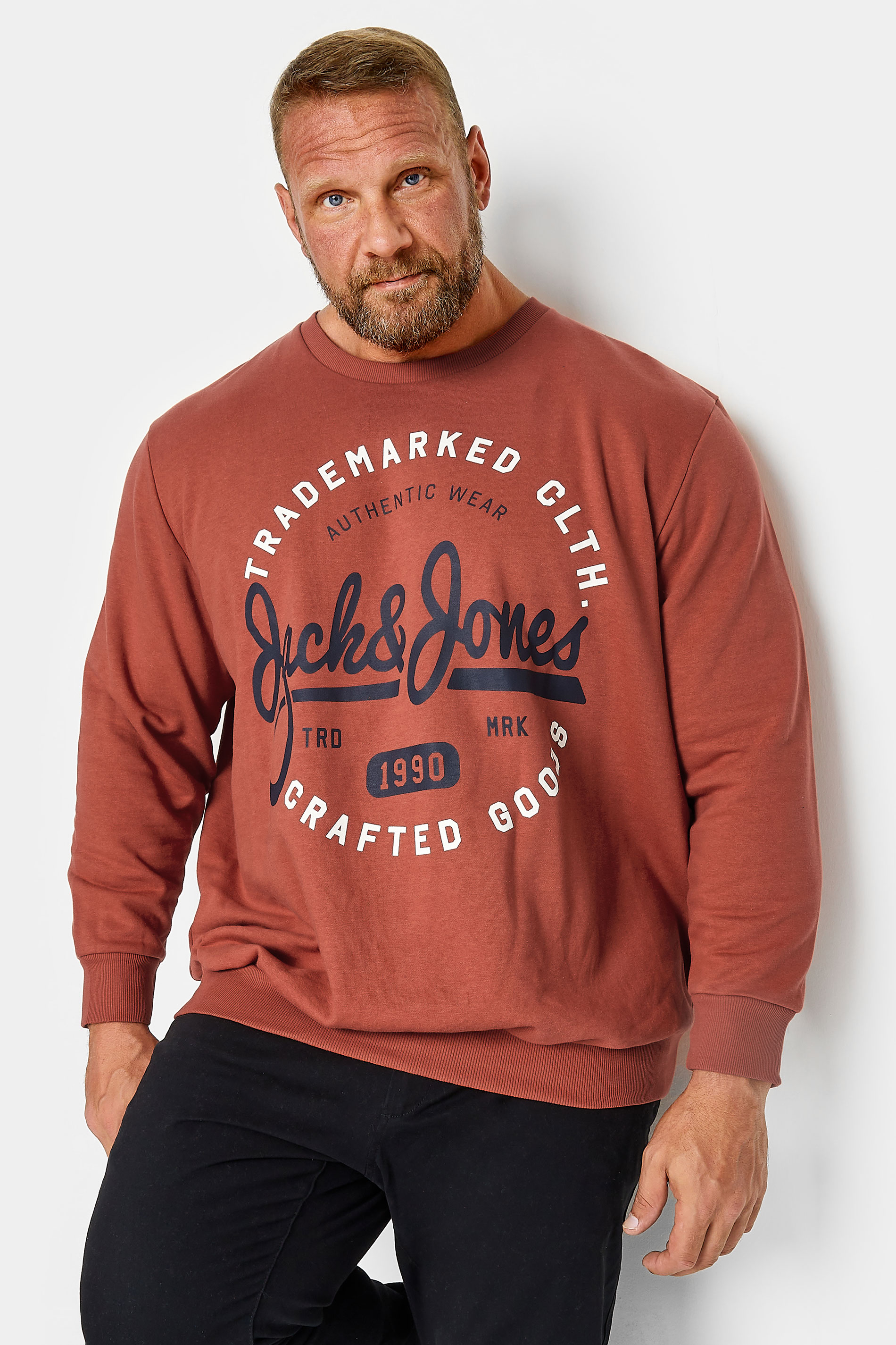 JACK & JONES Big & Tall Red Logo Print Sweatshirt | BadRhino 1