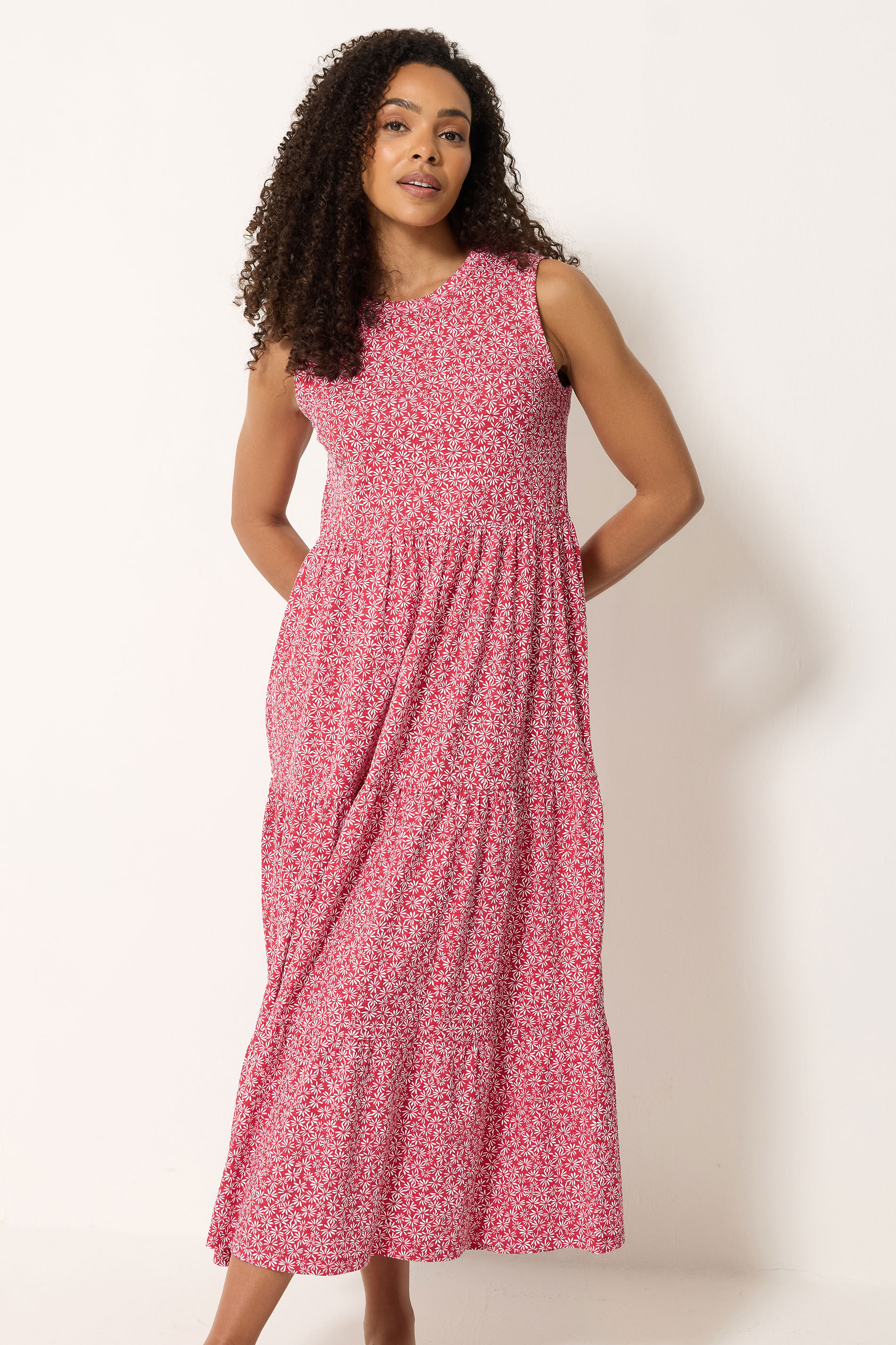 M&Co Red Floral Print Cotton Tiered Maxi Dress | M&Co 2
