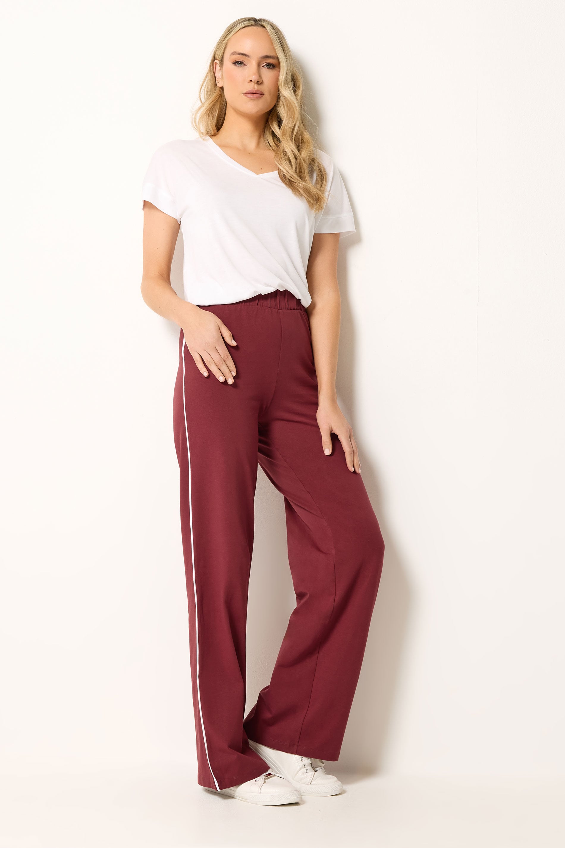 LTS Tall Women's Burgundy Red Side Stripe Cotton Wide Leg Leggings | Long Tall Sally 3