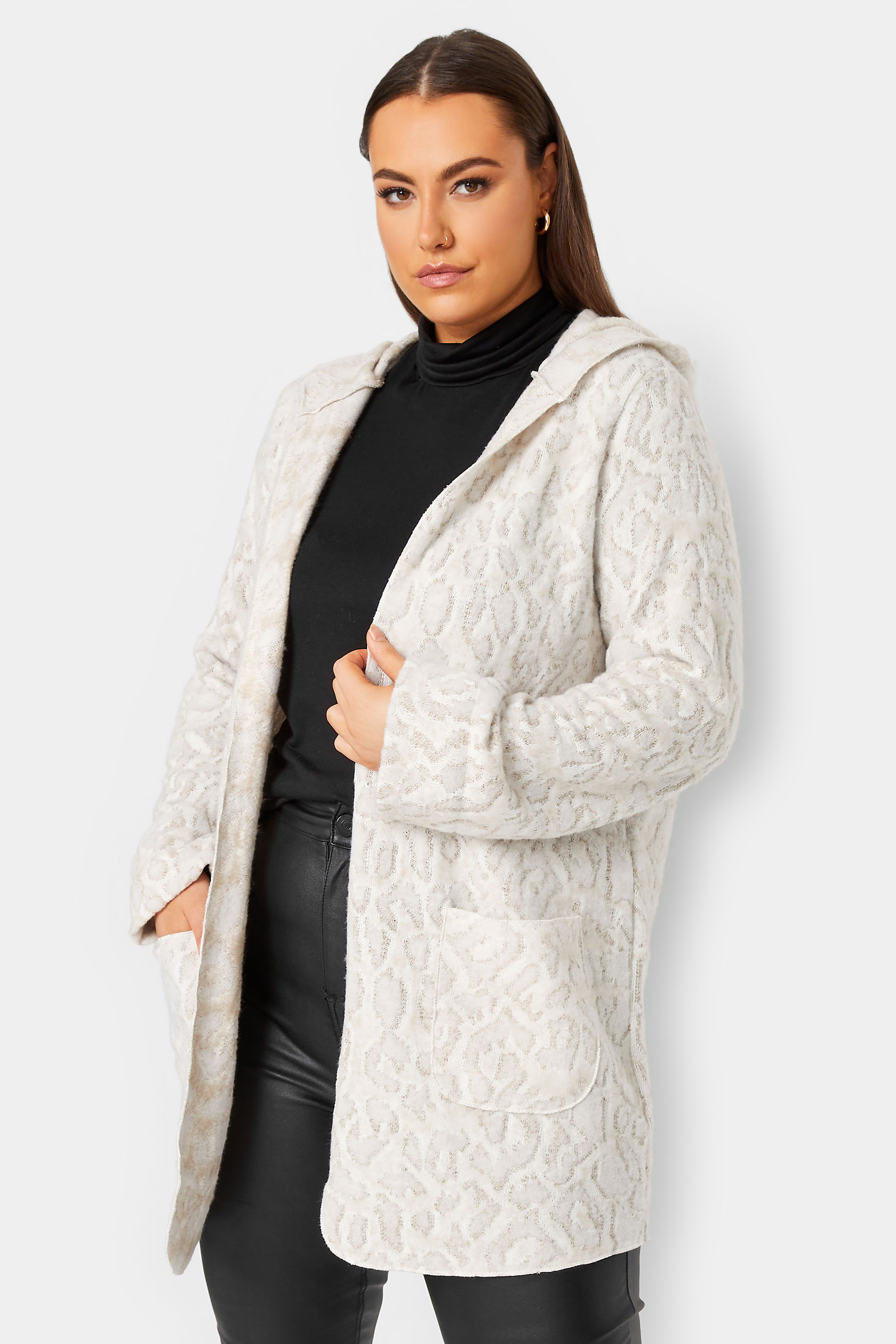 YOURS LUXURY Plus Size White Animal Print Hooded Faux Fur Jacket | Yours Clothing  1