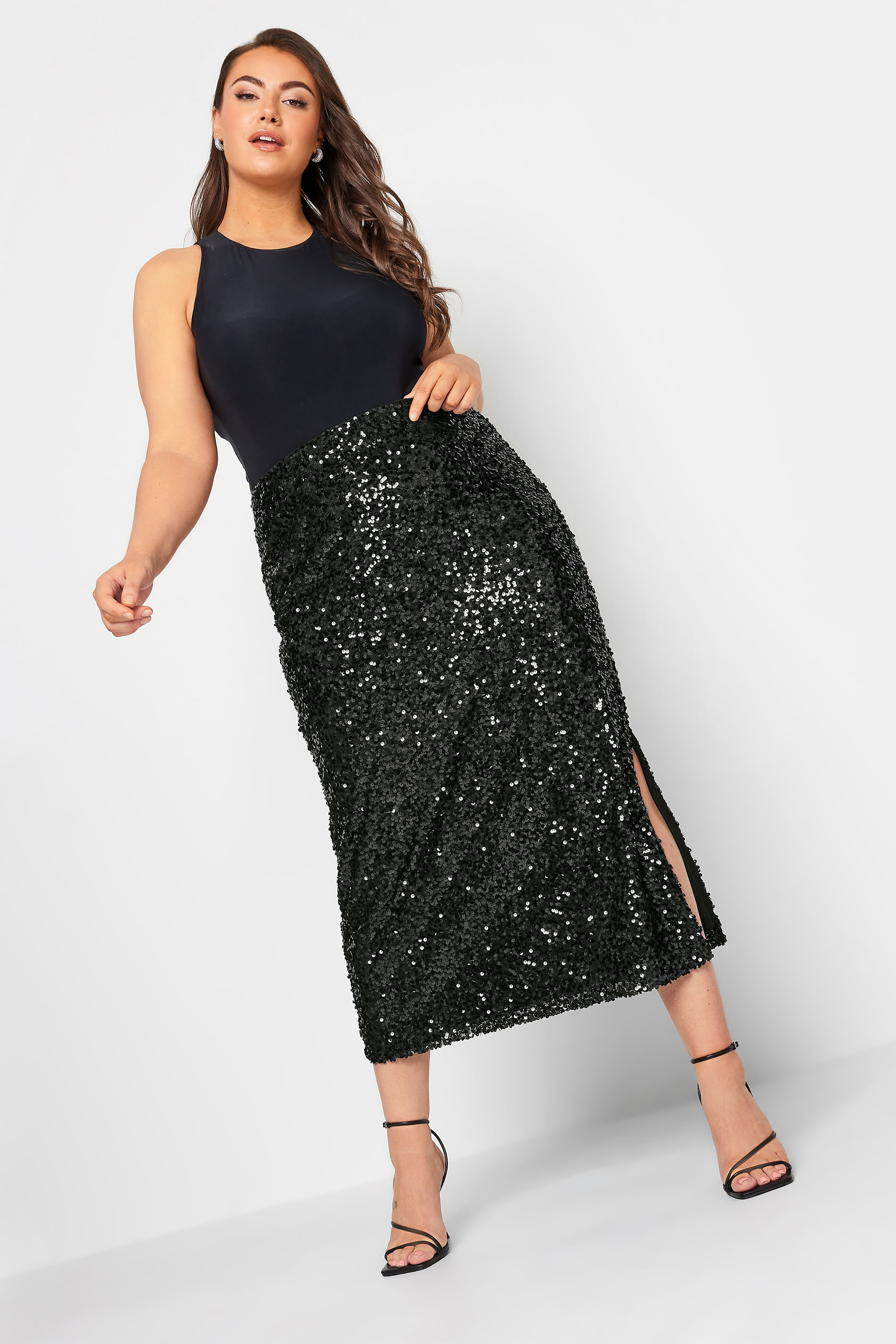 YOURS LONDON Plus Size Black Sequin Embellished Maxi Tube Skirt | Yours Clothing 2