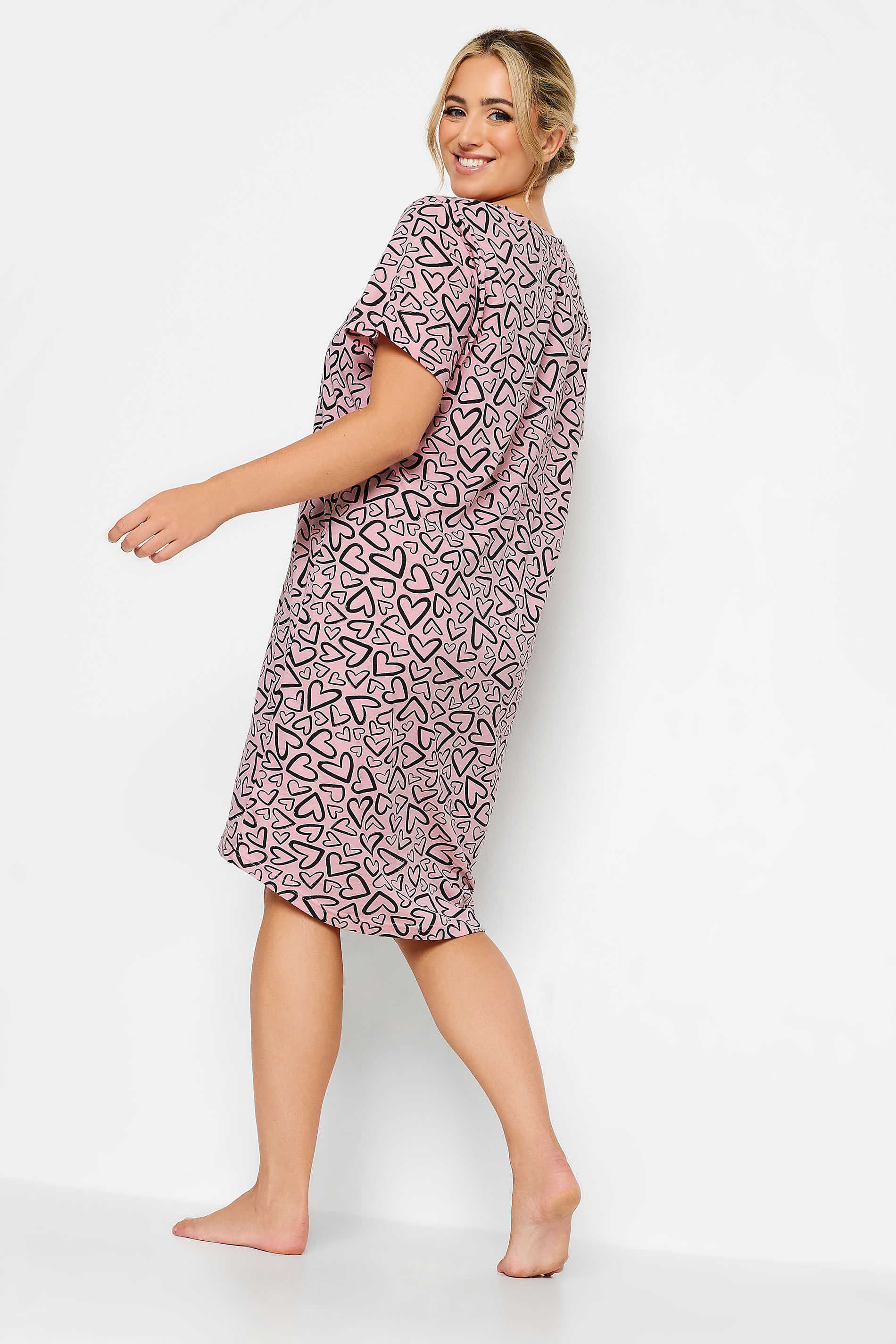 YOURS Plus Size Light Pink Heart Print Midi Nightdress | Yours Clothing 3