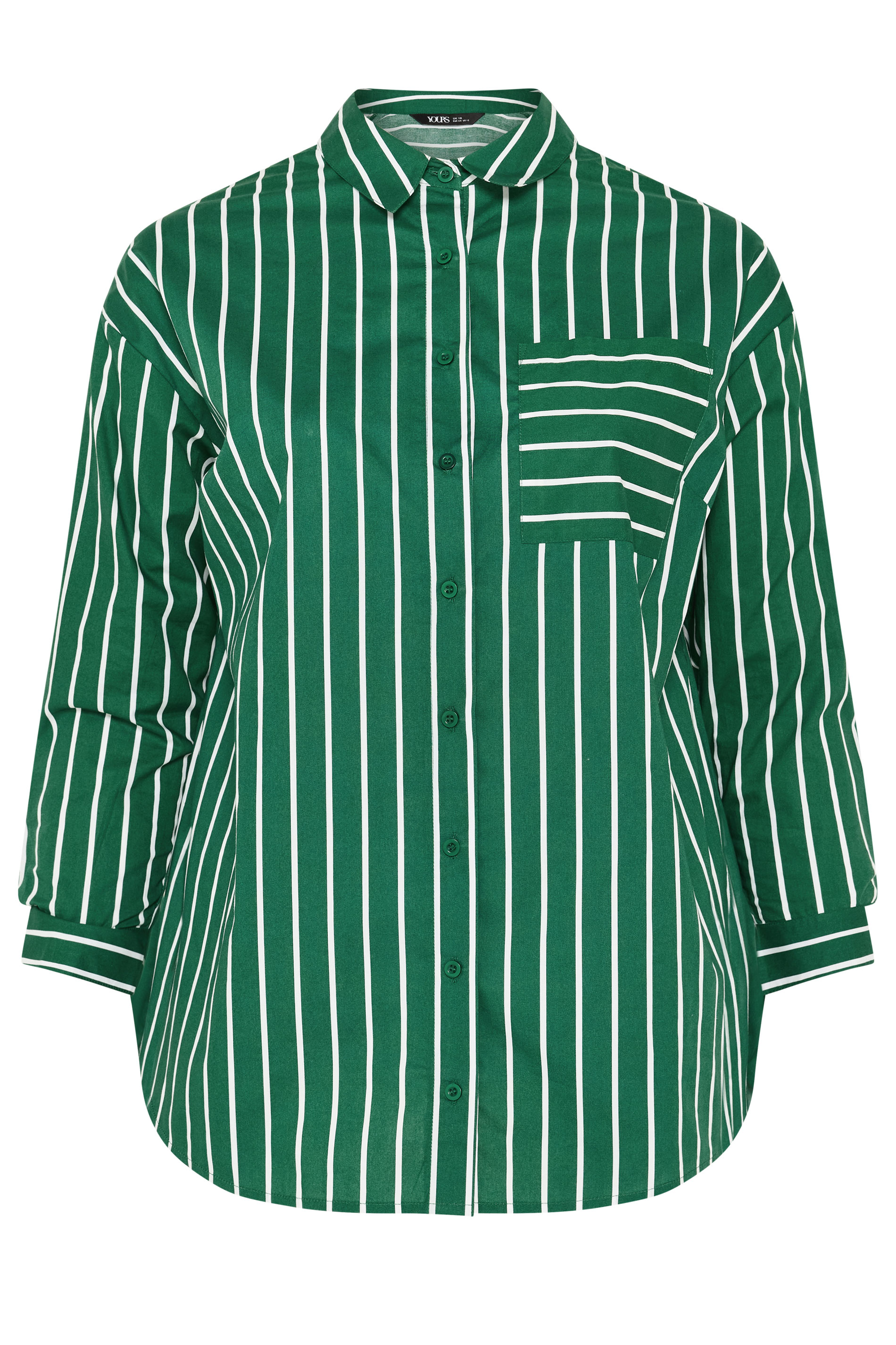 YOURS Plus Size Dark Green & White Striped Shirt | Yours Clothing 6