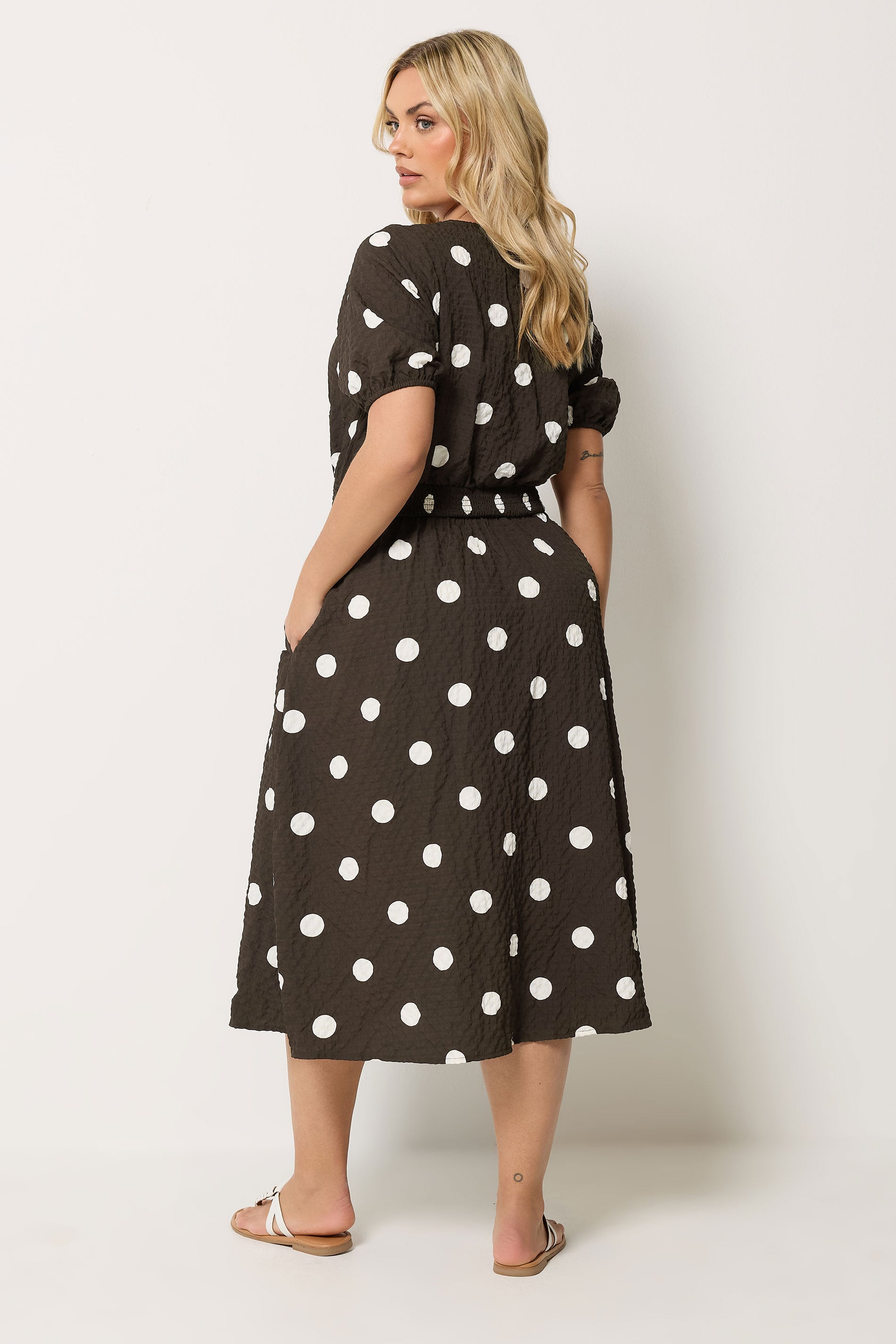 YOURS Plus Size Brown Polka Dot Midaxi Smock Dress | Yours Clothing 2