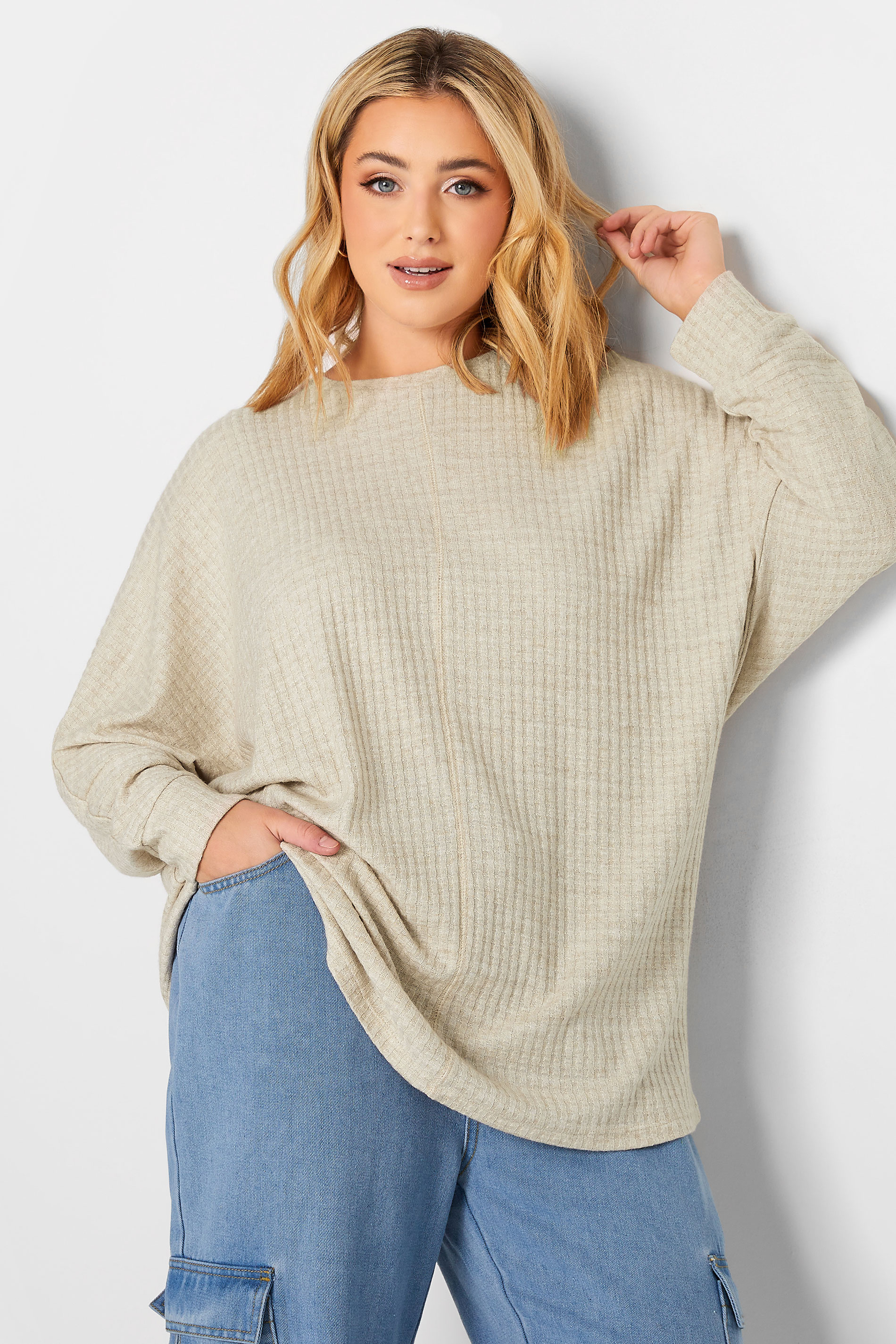 YOURS Plus Size Ivory White Soft Touch Ribbed Top | Yours Clothing 1