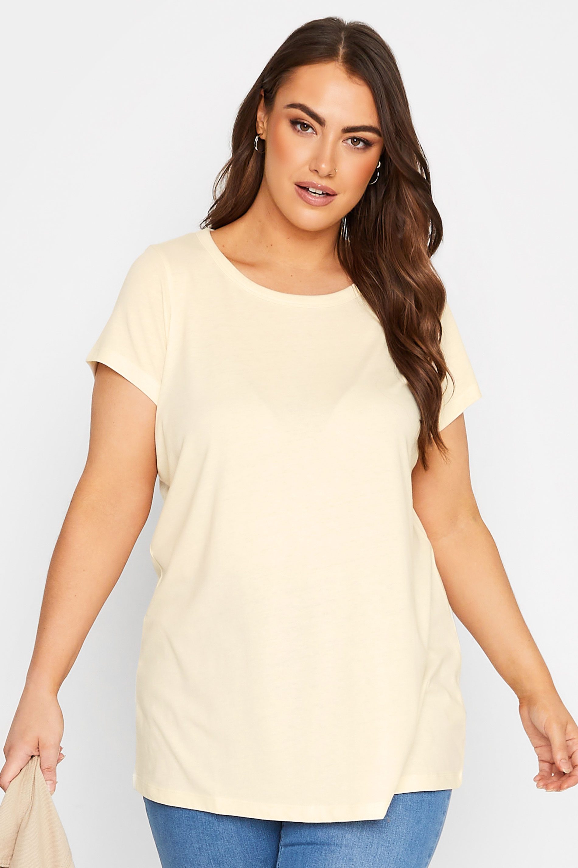 Curve Plus Size Cream Basic Short Sleeve T-Shirt - Petite| Yours Clothing  1