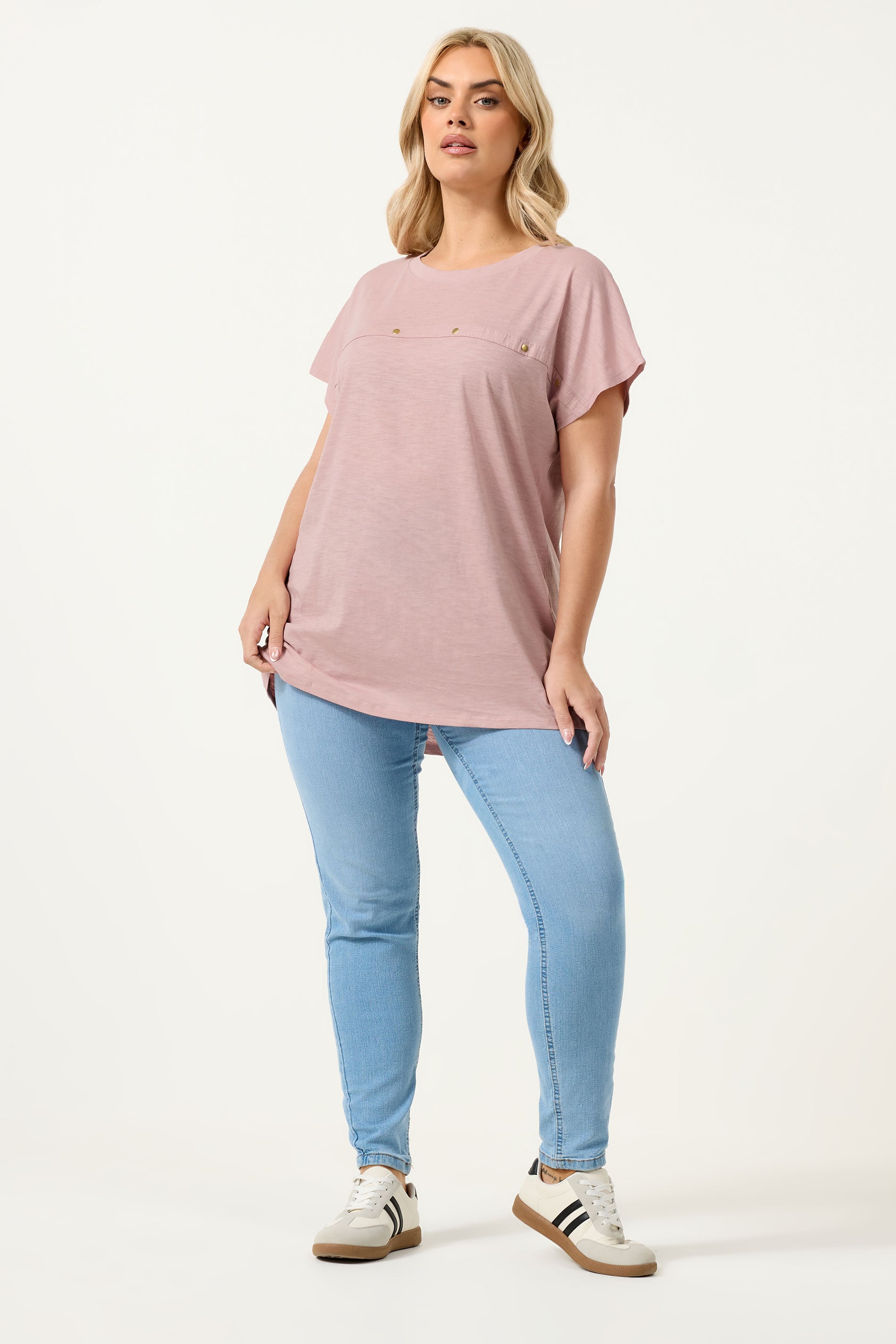 YOURS Plus Size Pink Stud Grown-On Sleeve T-Shirt | Yours Clothing 1