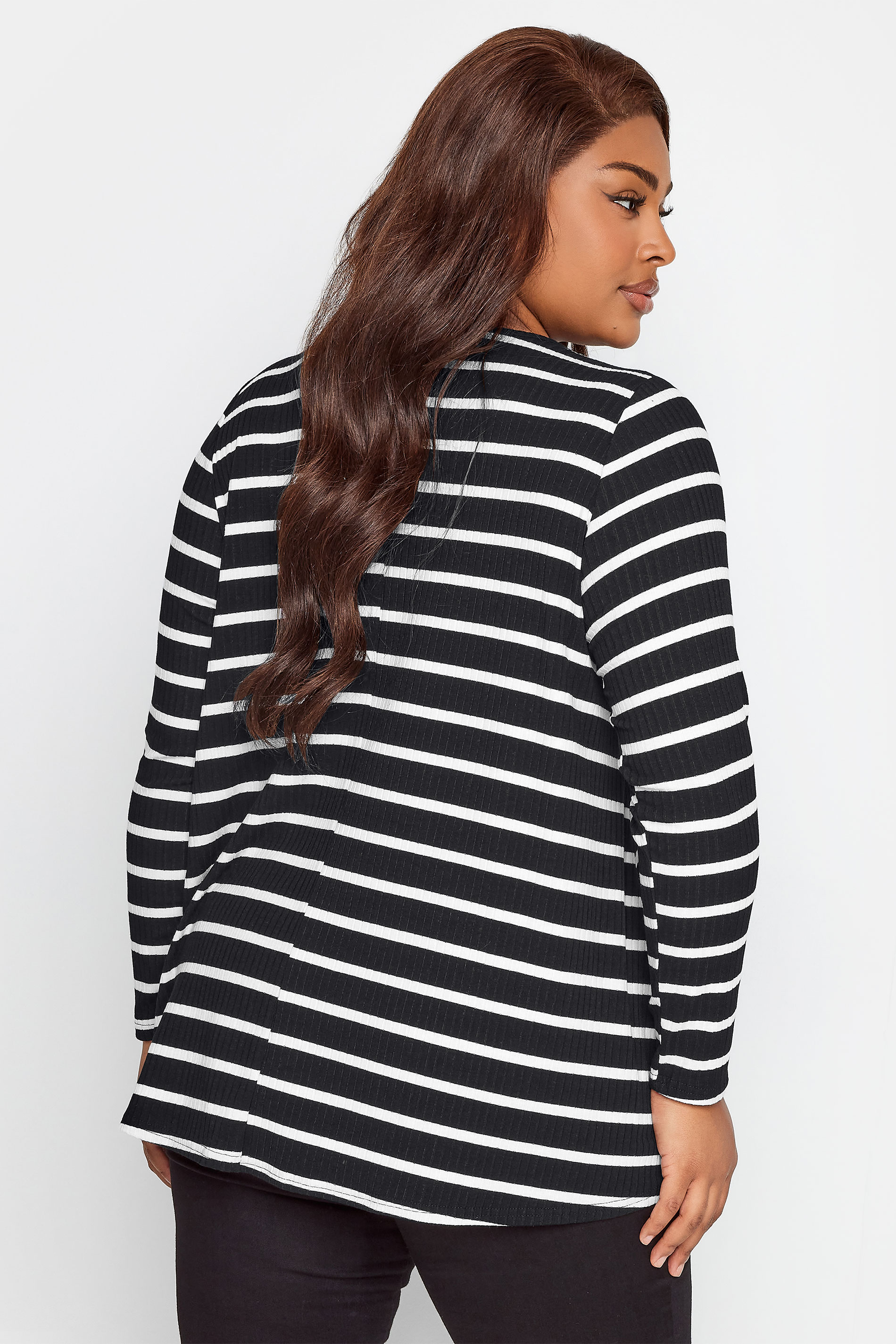 YOURS Plus Size Black Stripe Print Ribbed Swing Top | Yours Clothing 3