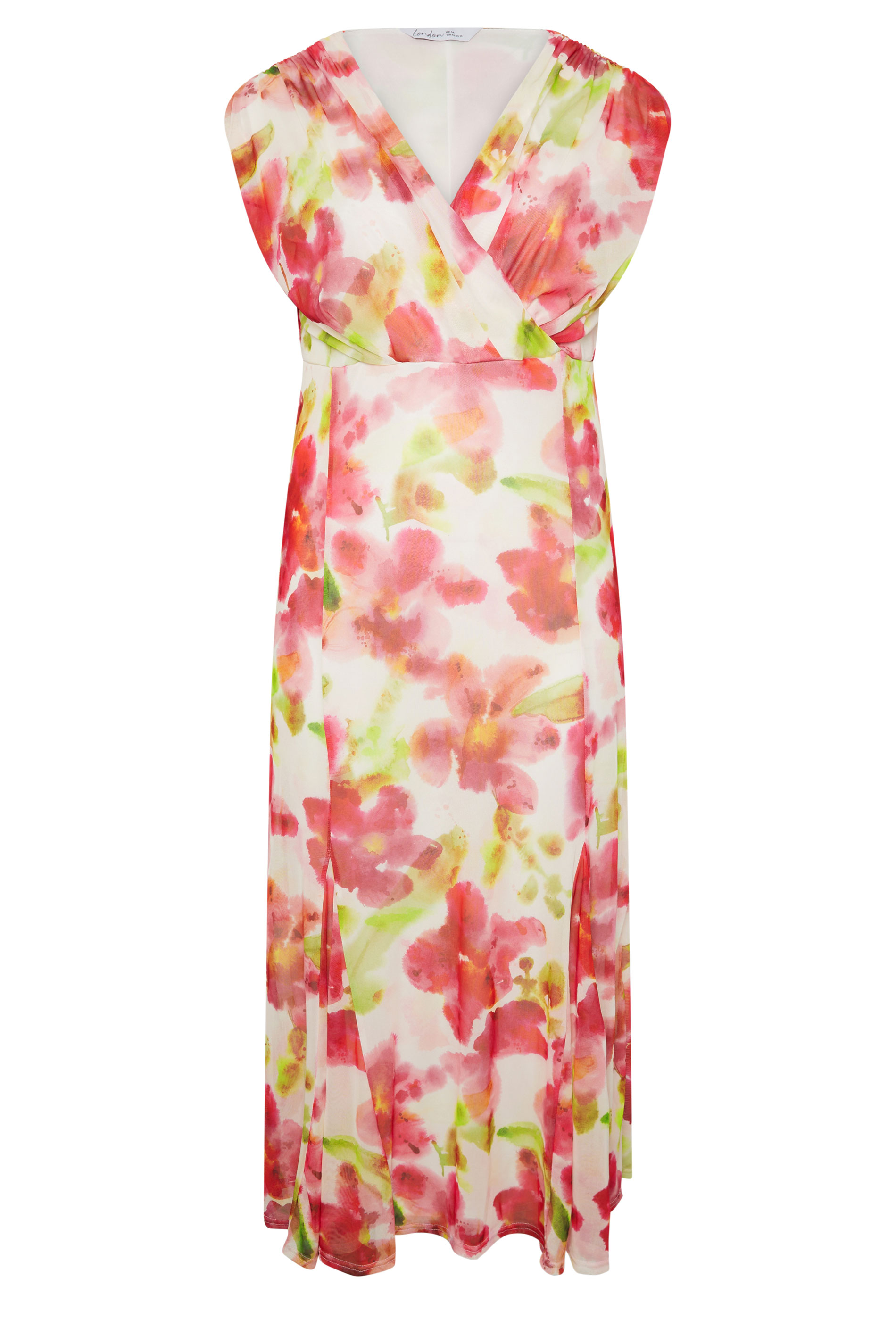 YOURS LONDON Plus Size White Floral Mesh Godet Hem Wrap Dress | Yours Clothing 5