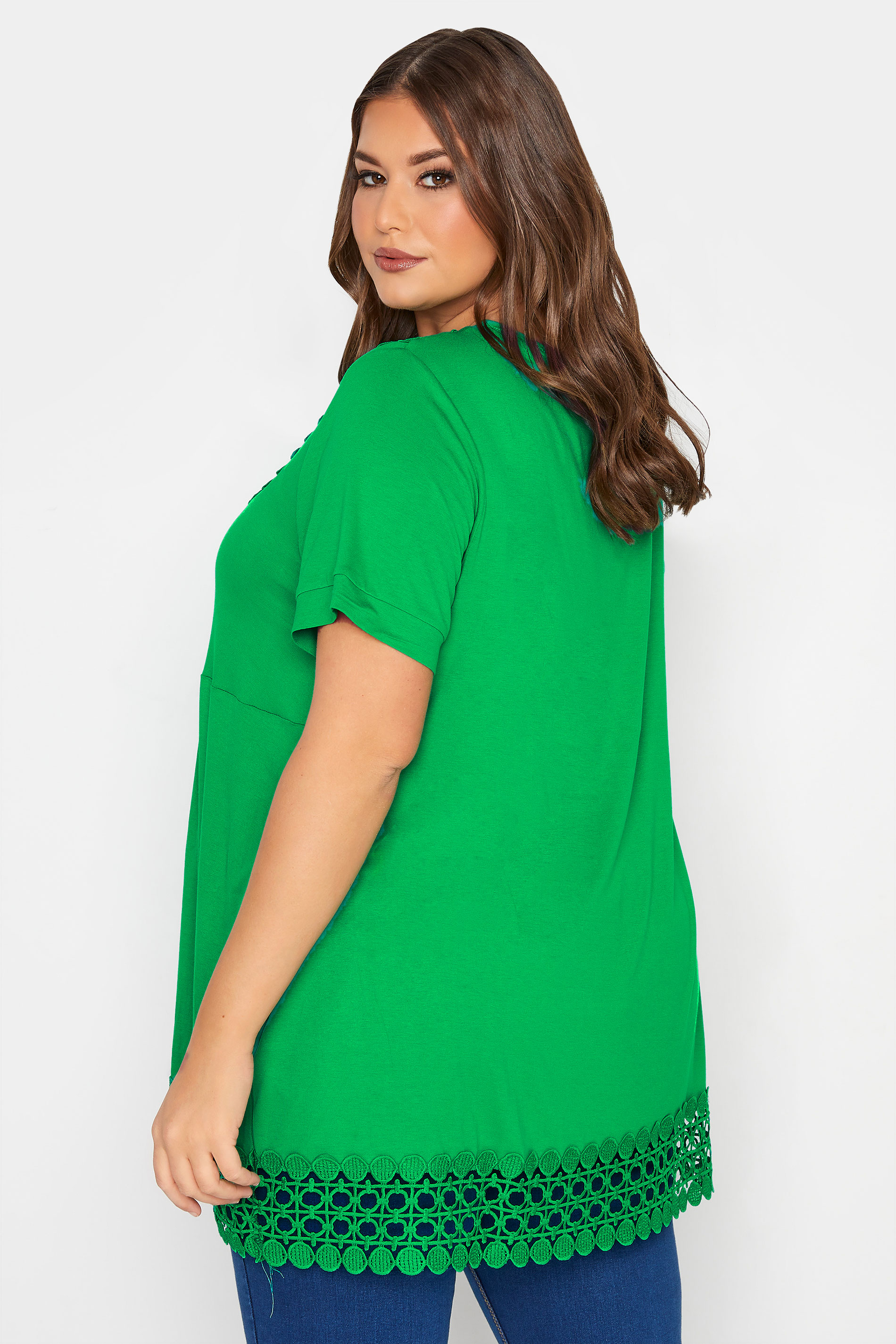 Plus Size Green Crochet Detail Peplum Tunic Top | Yours Clothing