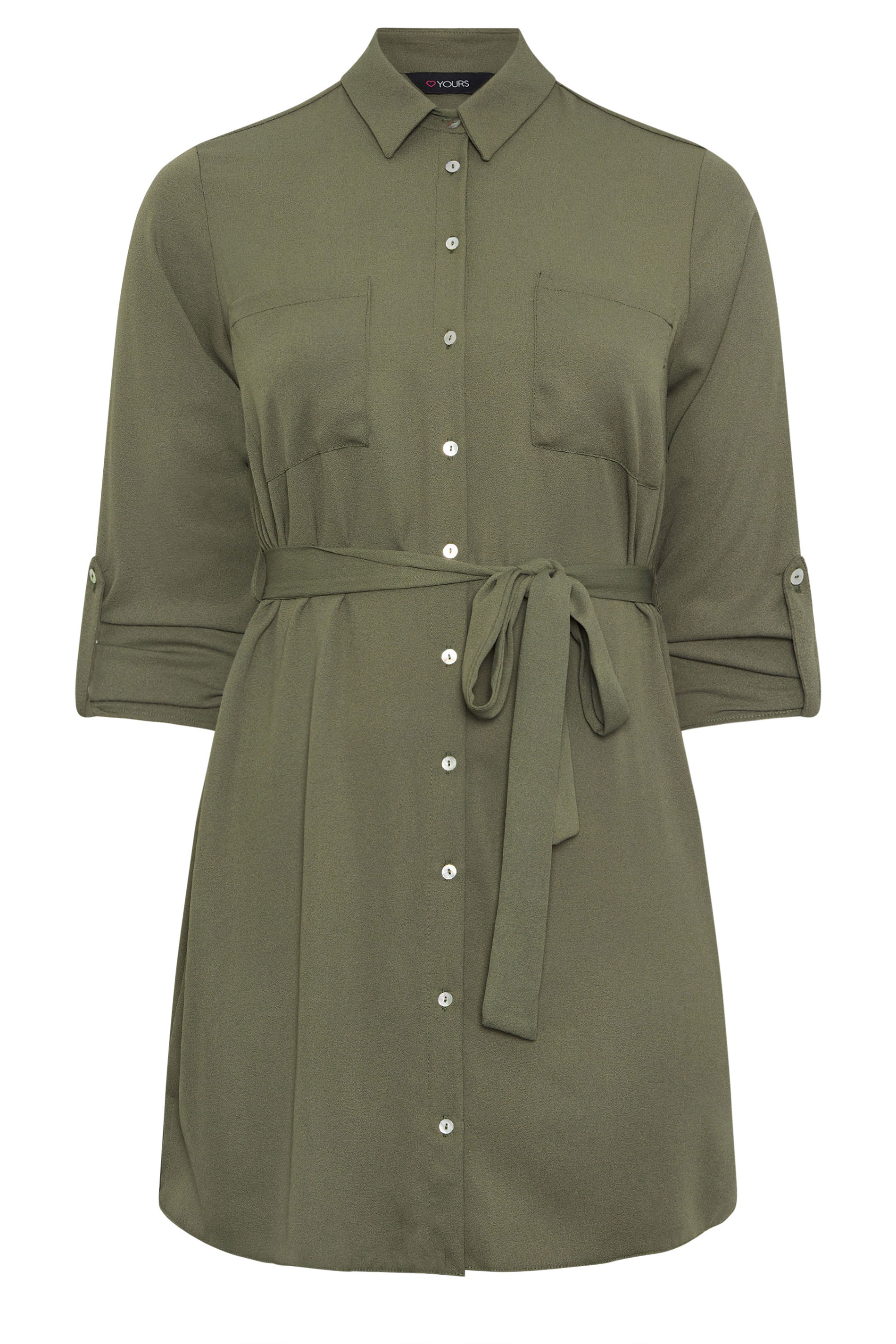 YOURS Plus Size Khaki Green Belted Tunic Shirt | Yours Clothing 5