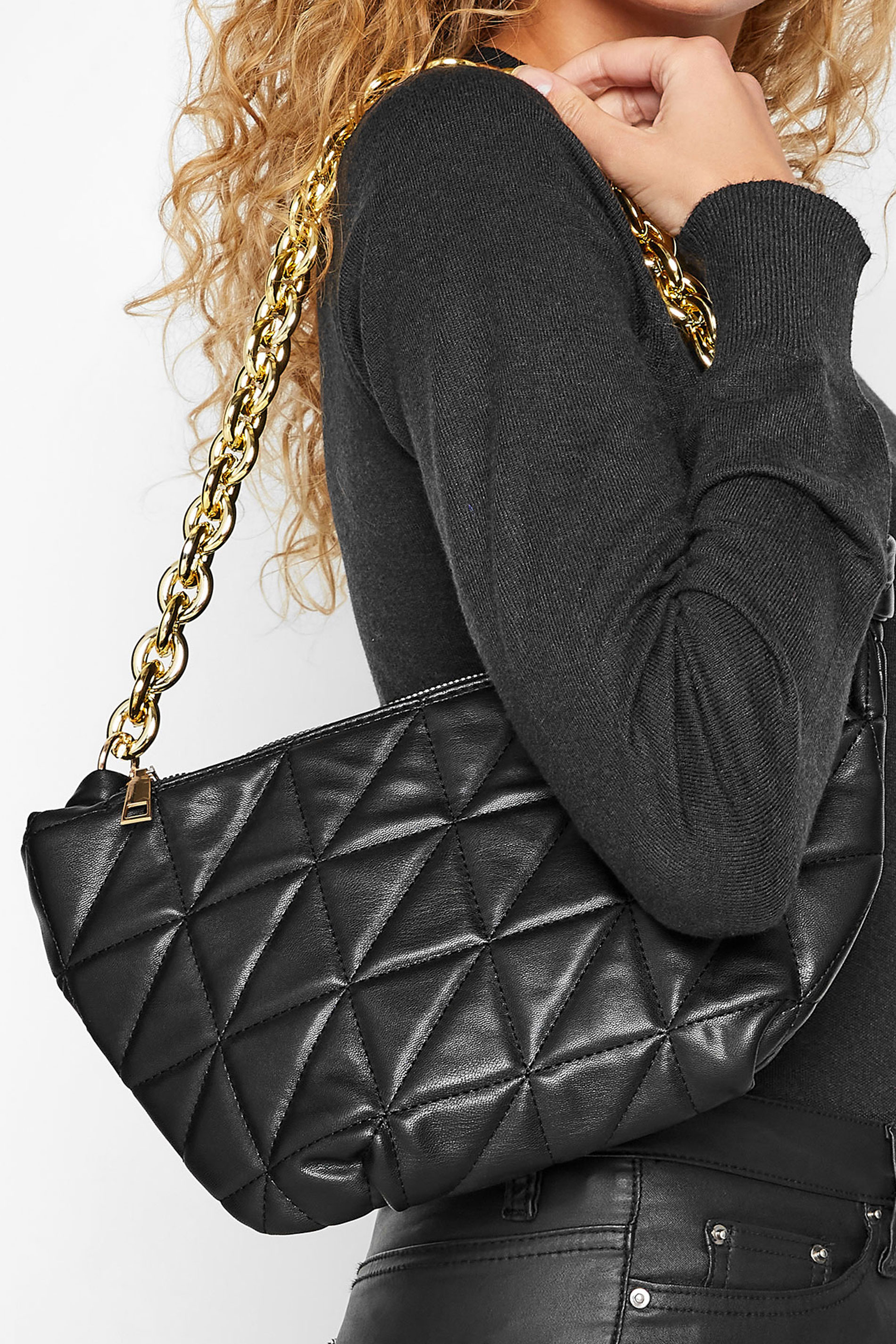 Black Quilted Shoulder Bag | Yours Clothing  1